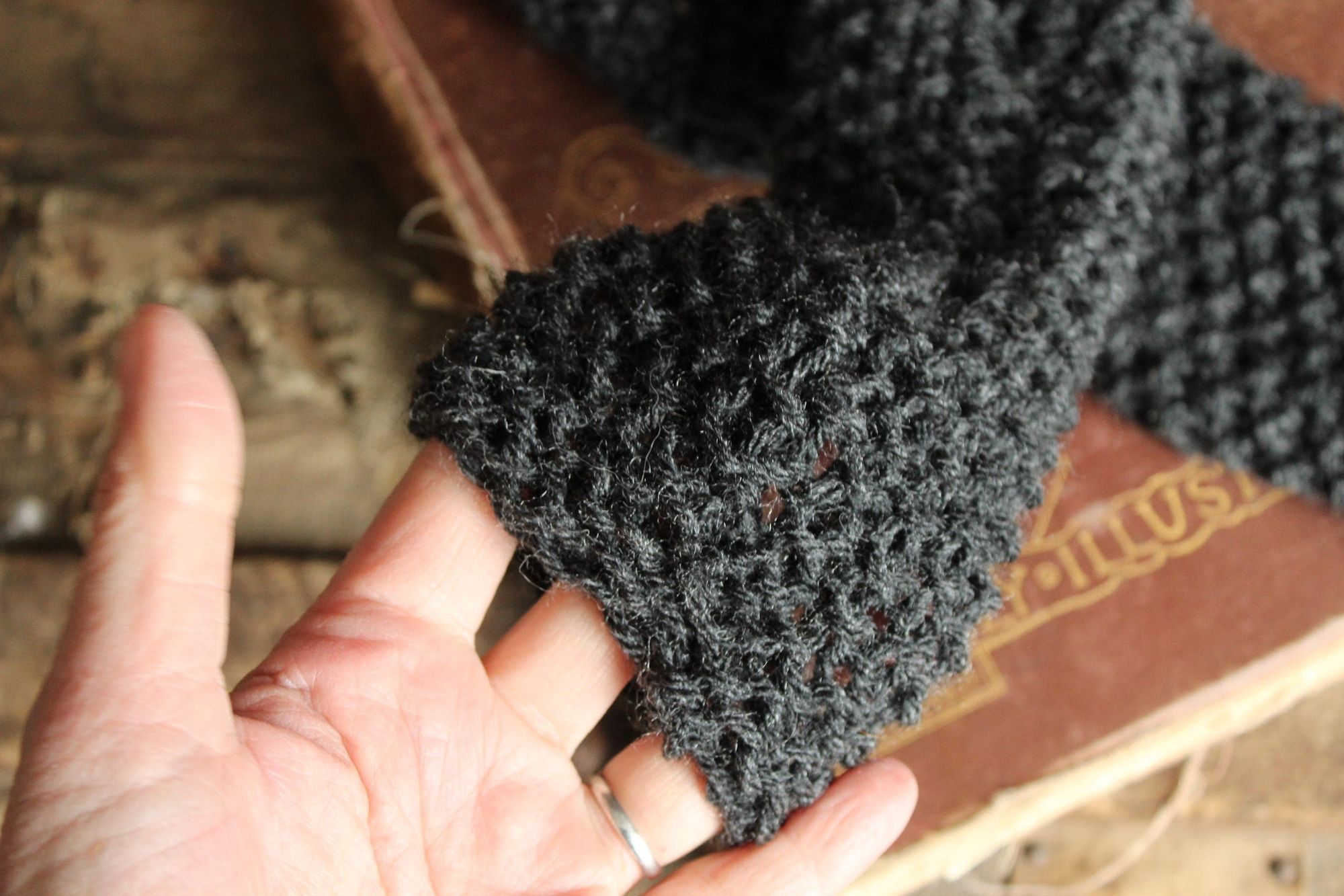 Handmade Hand Knit Fingerless Gloves, Armwarmers in Gray Yarn, Womens Size ONE SIZE - 3 Thumbnail