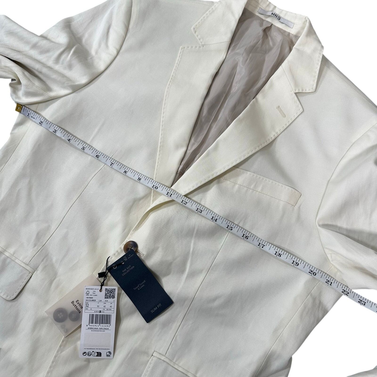 Mango Mango MNG Florida 100% Linen Slim Fit Suit Blazer Size 42 Size 42R - 3 Thumbnail