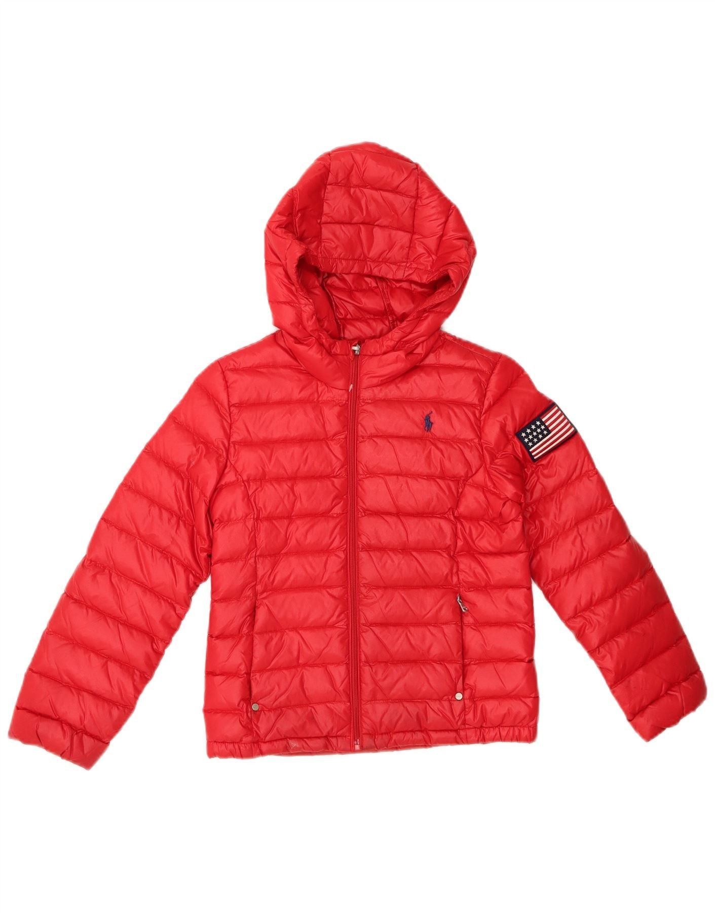 Polo Ralph Lauren Girls Graphic Hooded Padded Jacket 8-9 Years Medium Red Size S / US 4 / IT 40 - 1 Thumbnail