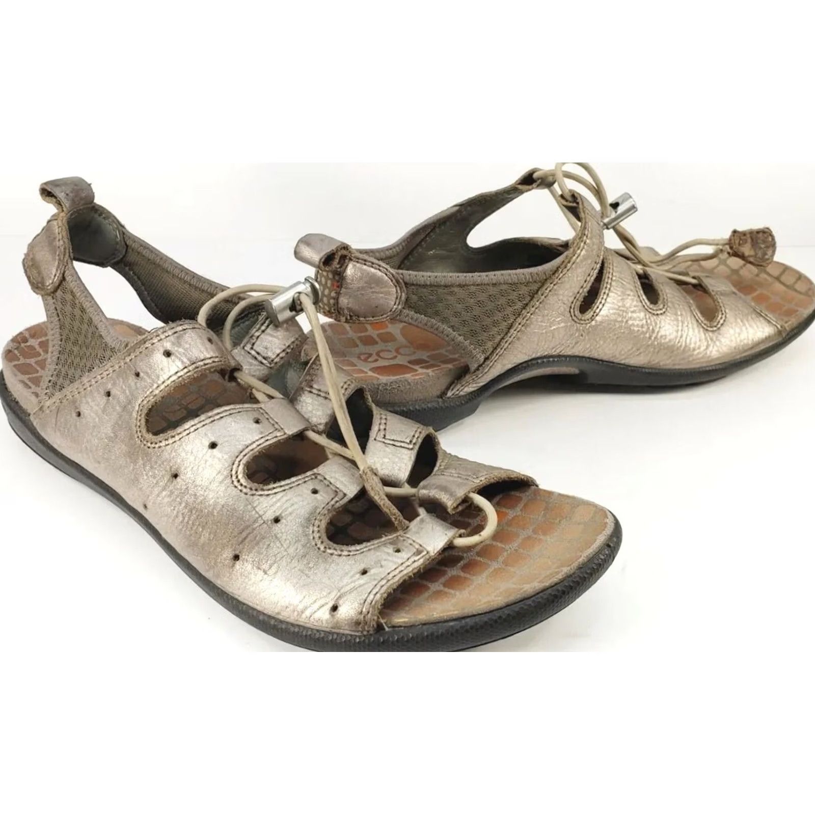 Ecco VINTAGE Ecco Jab Toggle Metallic Rose Gold Sandals Women's 8-8.5 (39) Glass? Size US 8.5 / IT 38.5 - 2 Thumbnail