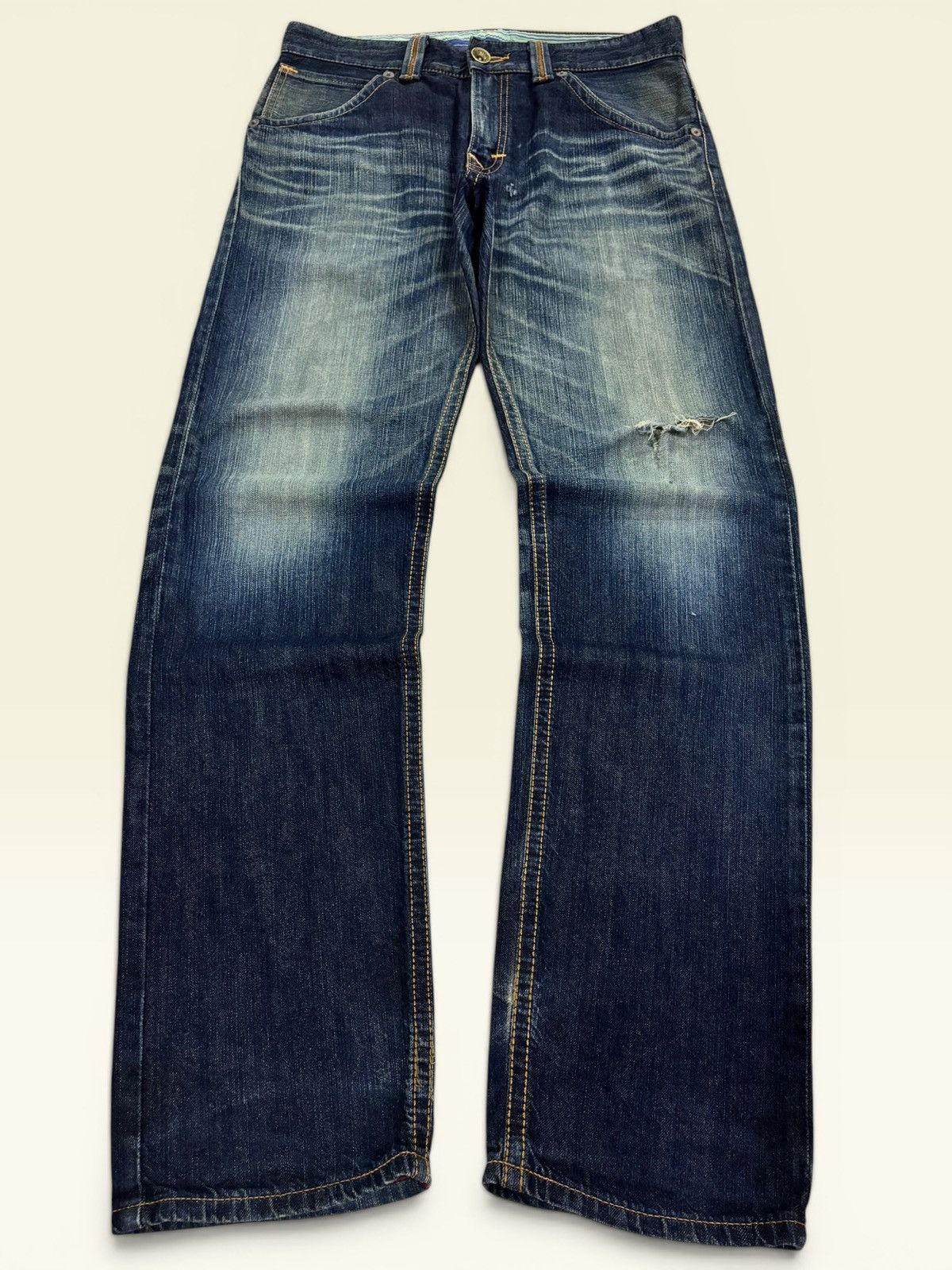 Edwin Vtg Japan Grunge Edwin XV Whisker Fade Distress Jeans Size US 33 - 2 Thumbnail