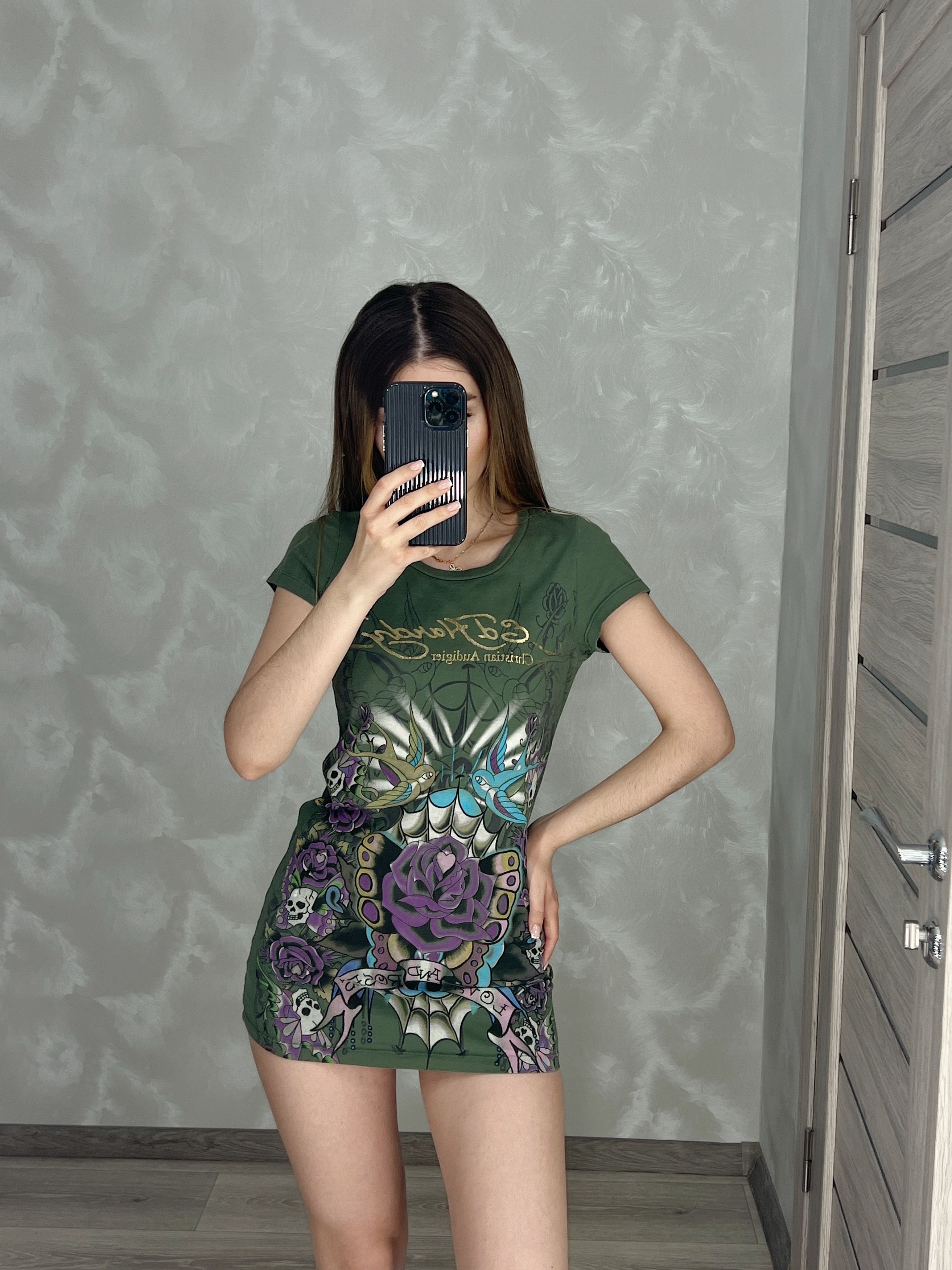 Christian Audigier × Ed Hardy Ed Hardy Mini Dress Tunica Love and Roses Skull & Bird Size S / US 4 / IT 40 - 9 Thumbnail
