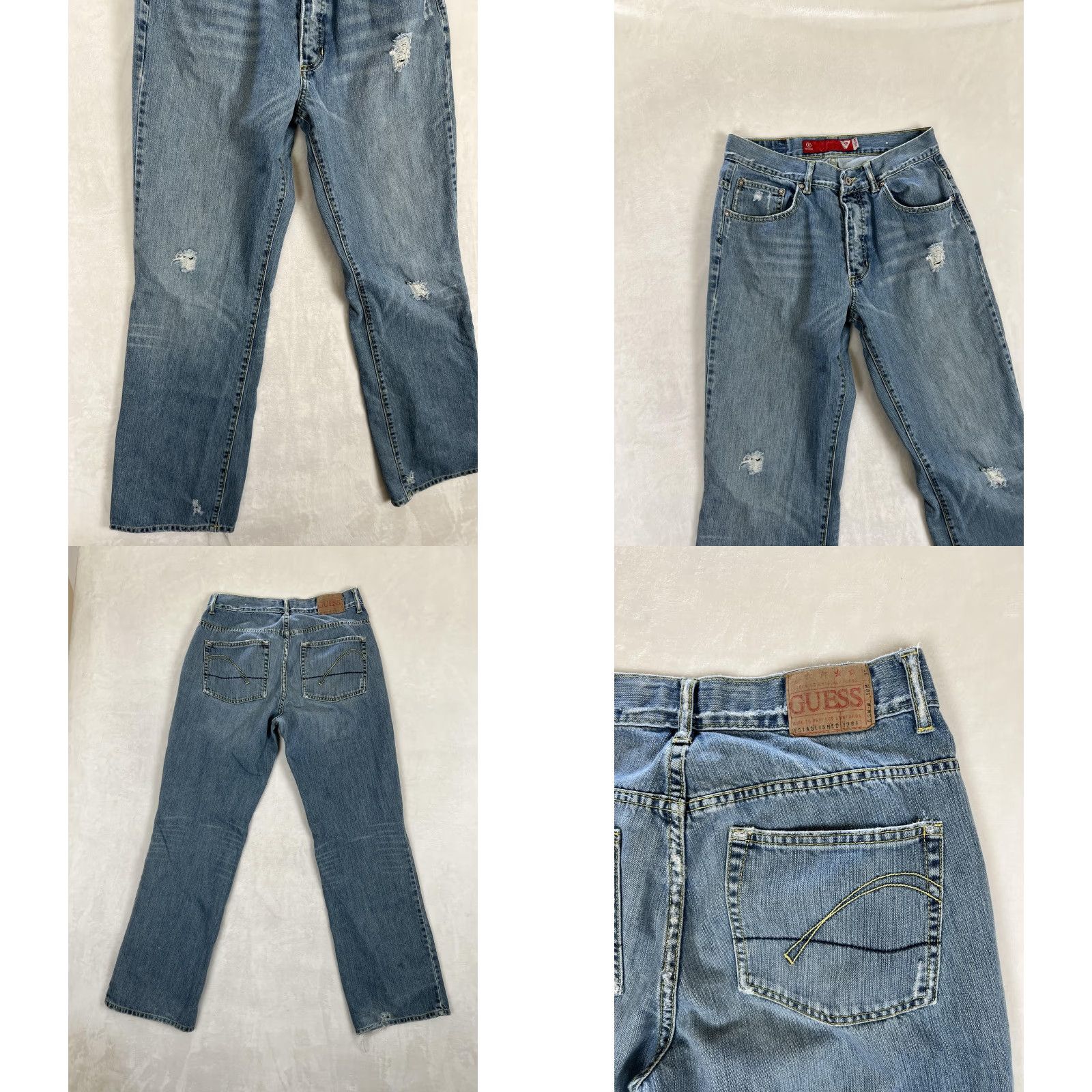 Guess VINTAGE Guess Jeans Mens 30 Blue Distressed Straight Leg Denim Y2K 2000s Size US 30 / EU 46 - 8 Thumbnail