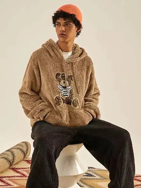 Hooded Hoodies for Men Fluffy Teddy Bear