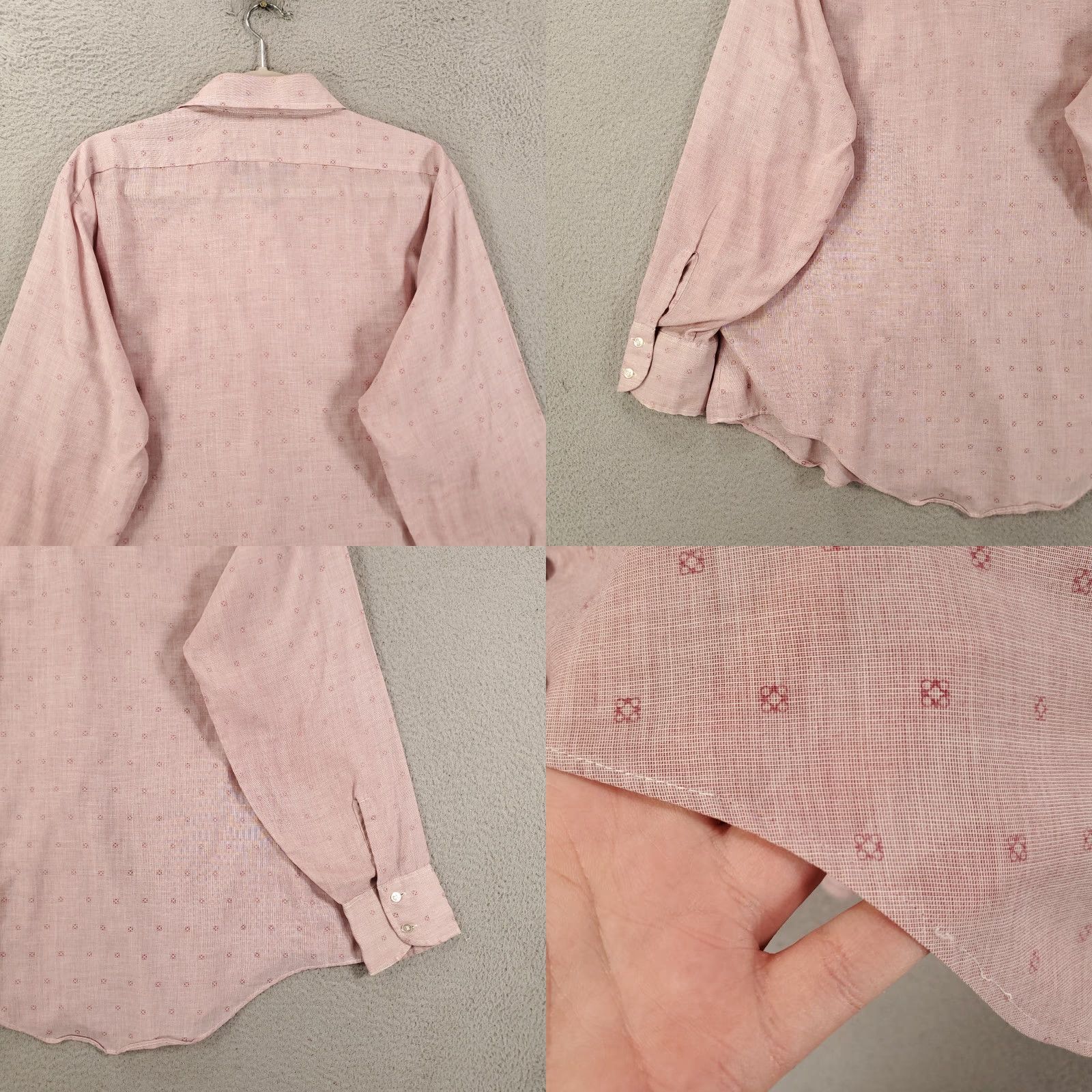 Arrow VINTAGE Arrow 70s Disco Shirt Mens L Pink Button-Up Geometric 70s Retro Classic Sheer Cotton Polyester Lightweight Breathable All Seasons Size US L / EU 52-54 / 3 - 9 Thumbnail
