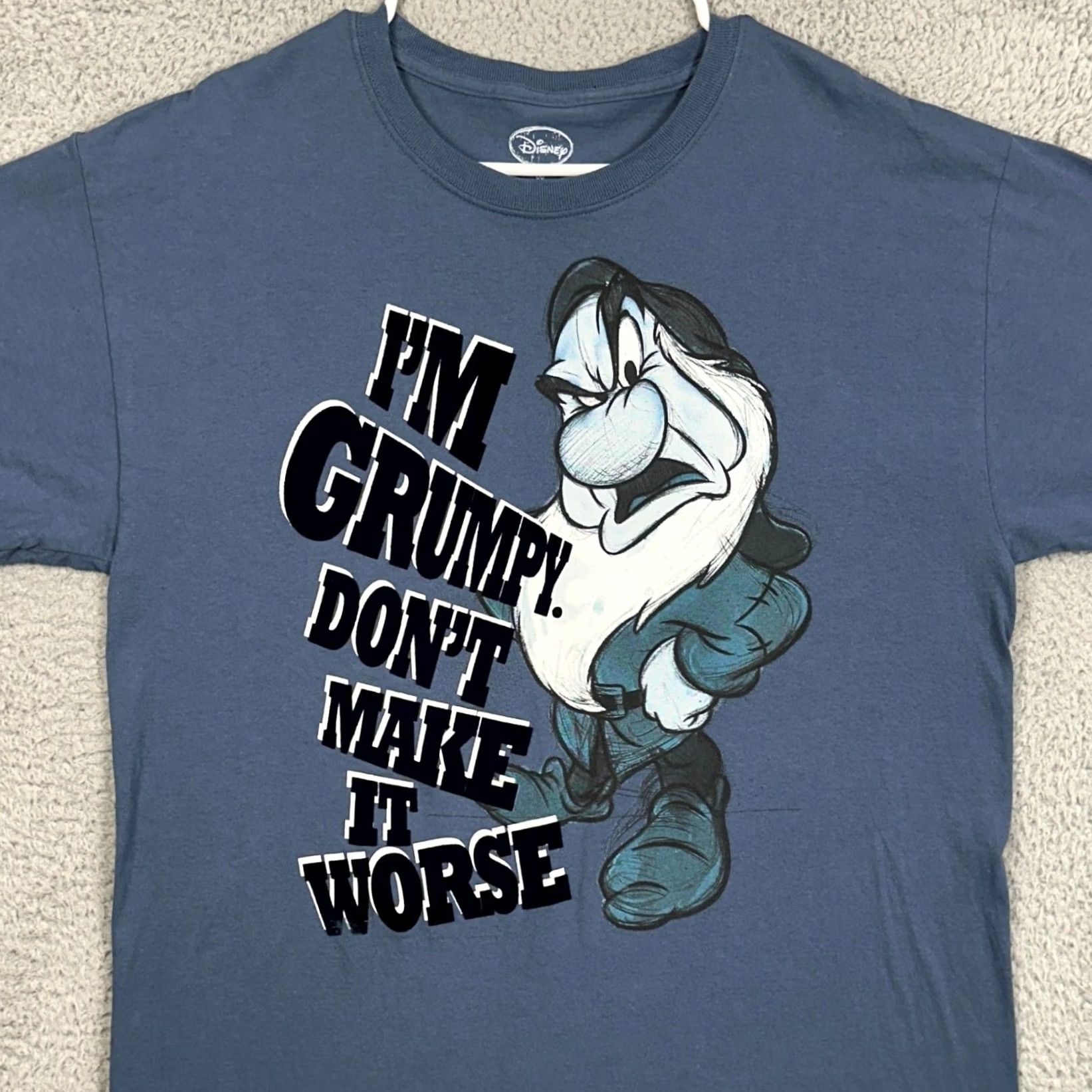 Disney Disney T-Shirt Short Sleeve Tee Mens Large Blue Grumpy Graphic Print Crew Neck Casual Shirt Size US L / EU 52-54 / 3 - 2 Thumbnail