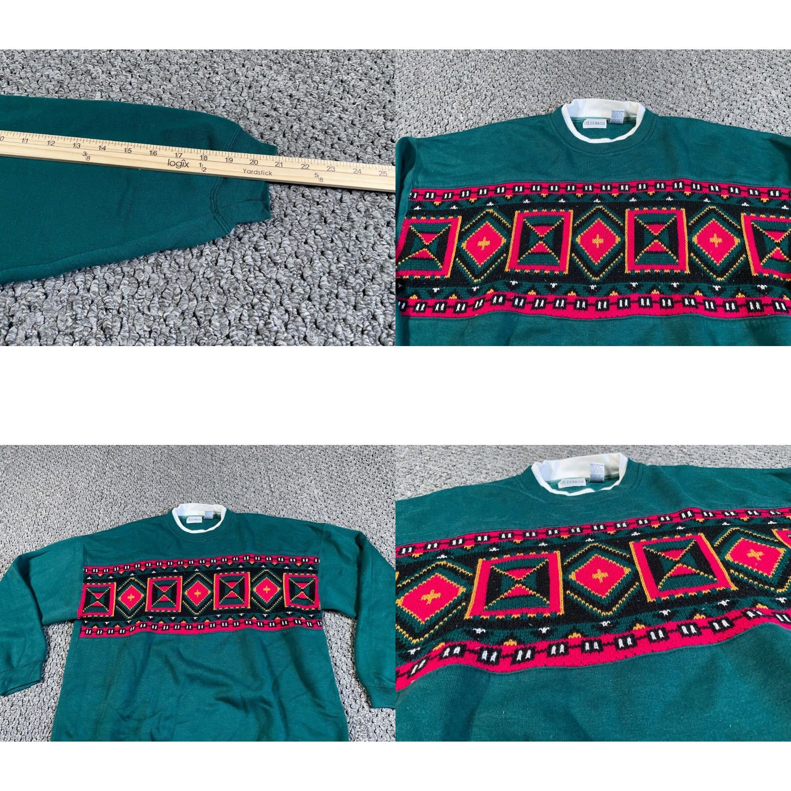 Vintage VINTAGE 90s Aztec Geometric Knit Sweatshirt Women's Plus 18W Green Boxy Fit Pullover Size XXL / US 16-18 / IT 52-54 - 8 Thumbnail