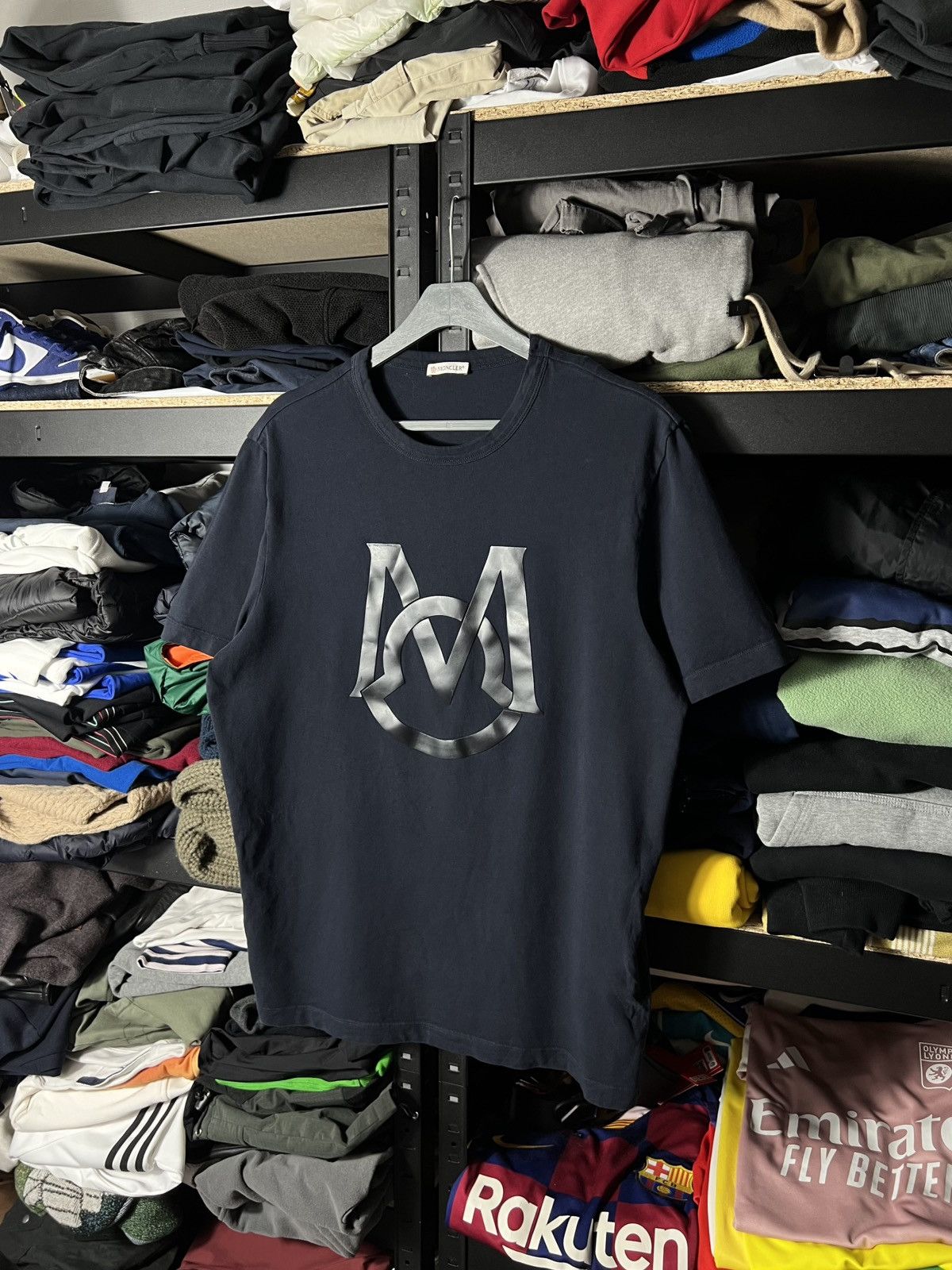 Moncler Big Logo T-Shirt Navy Blue Rubber Print Size M