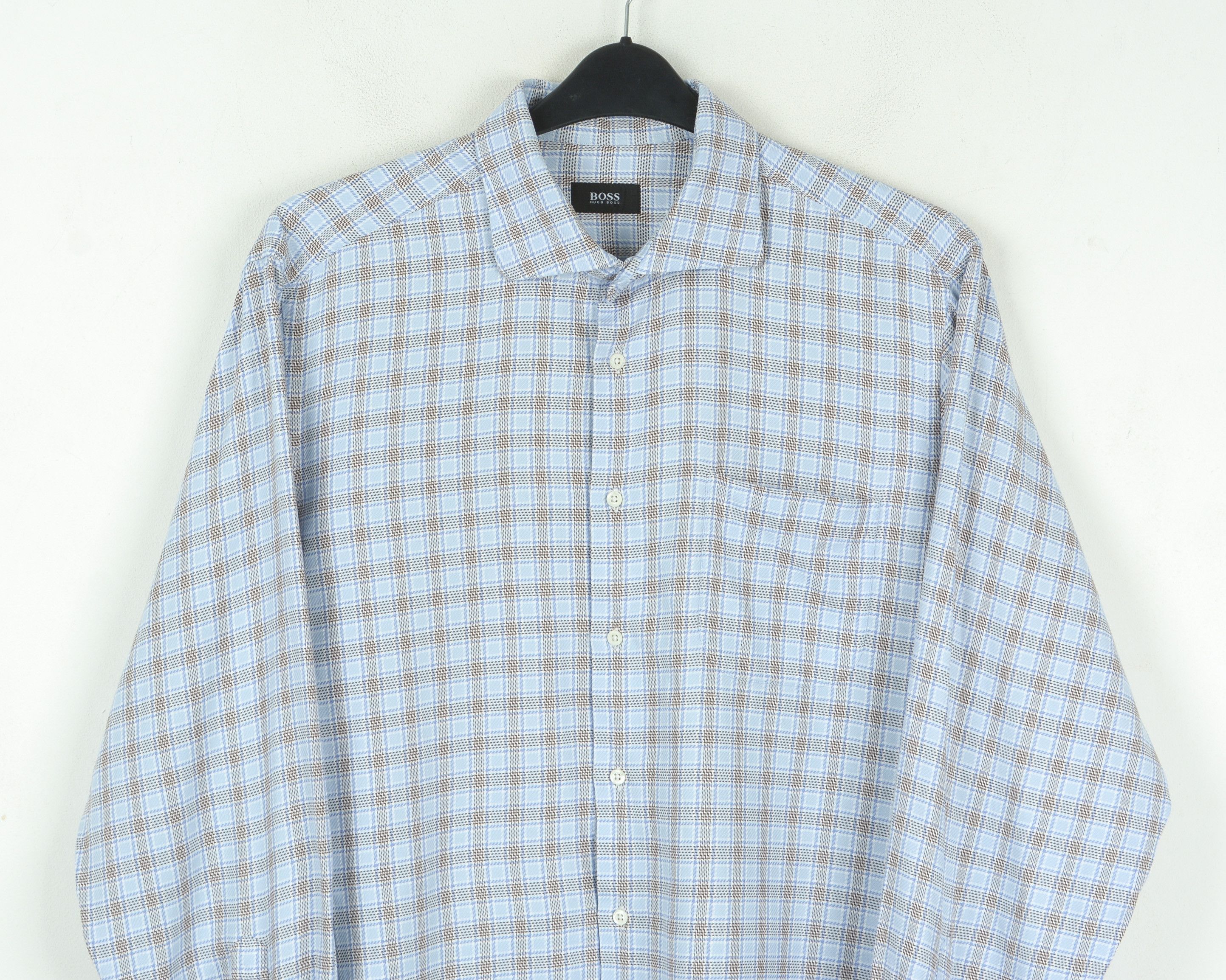 Hugo Boss 44 Formal Shirt Long Sleeve Check Tartan Cotton Top Size 44R - 6 Thumbnail