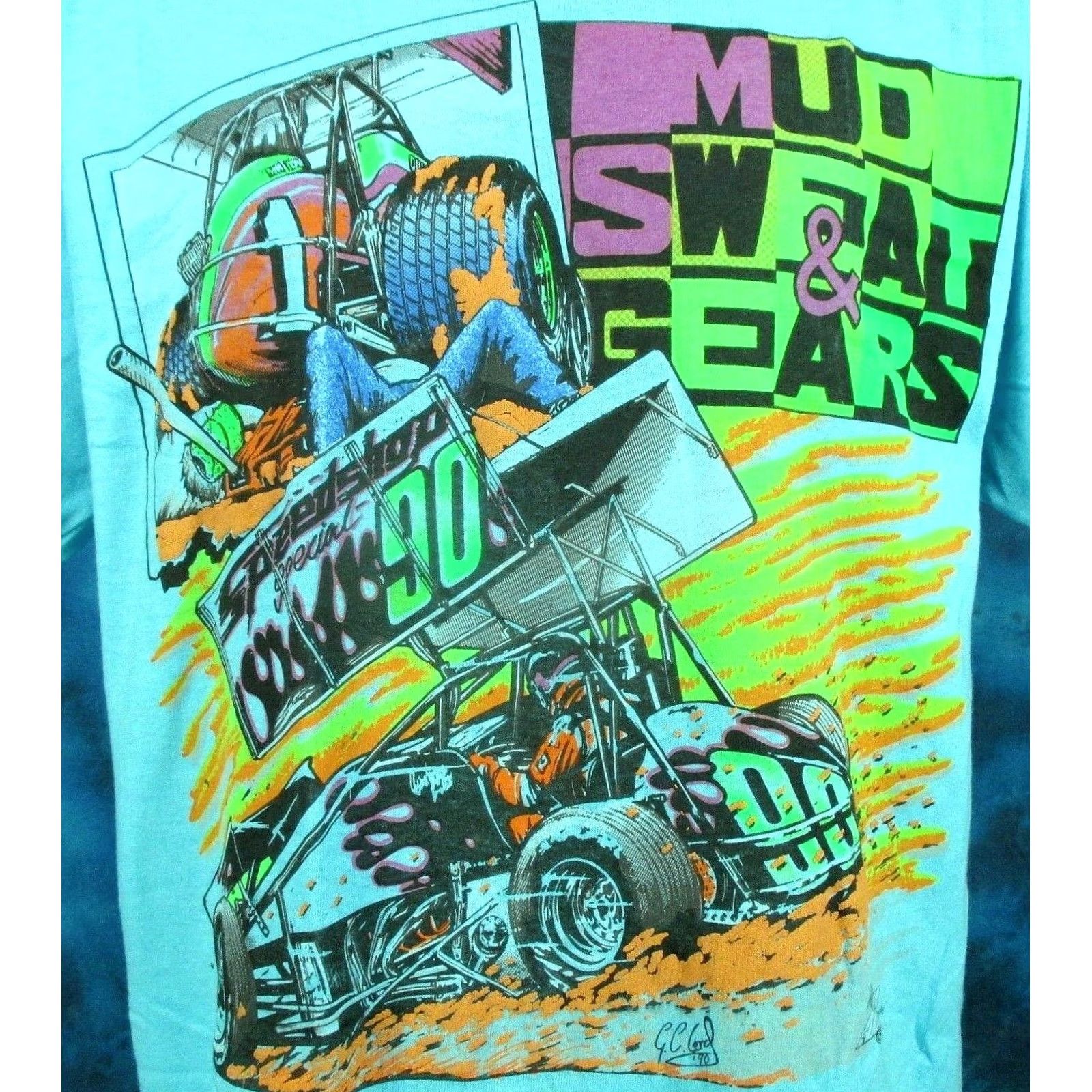 Vintage vtg SPRINT CAR RACING MUD SWEAT & GEARS T-Shirt XS blue 80s 90s Nike? Size US XS / EU 42 / 0 - 2 Thumbnail