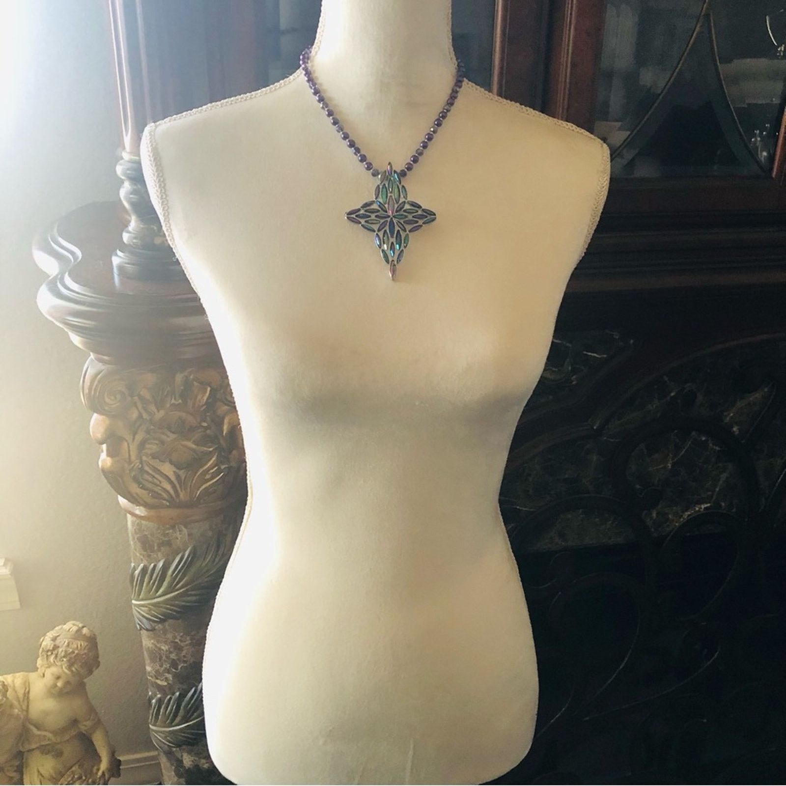 Handmade Handcrafted repurpose marquis stone cross Pearl necklace Size ONE SIZE - 7 Thumbnail