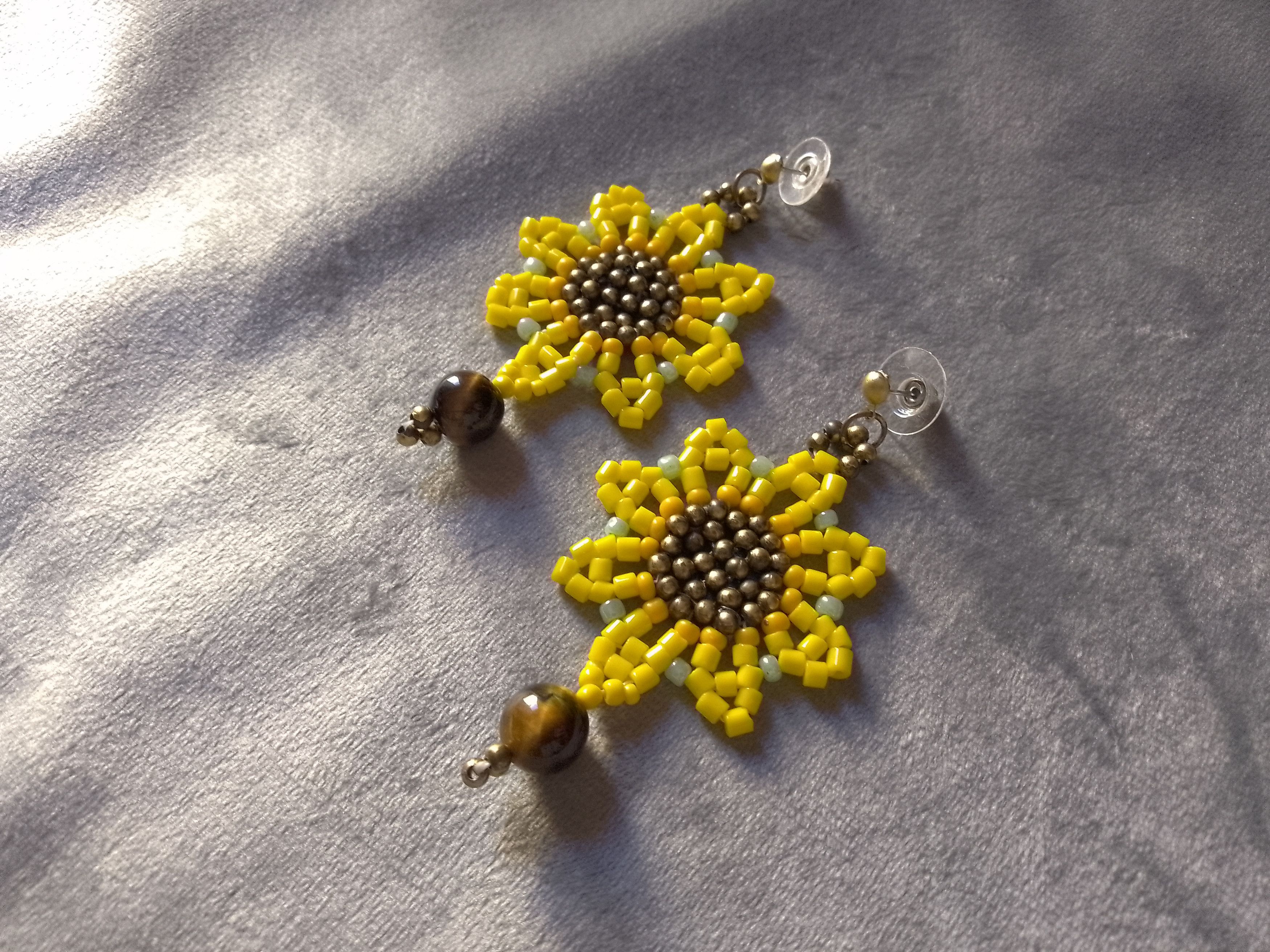 Handmade Earrings Sunflower Boho Eye of Tiger Gemstones Size ONE SIZE - 6 Thumbnail
