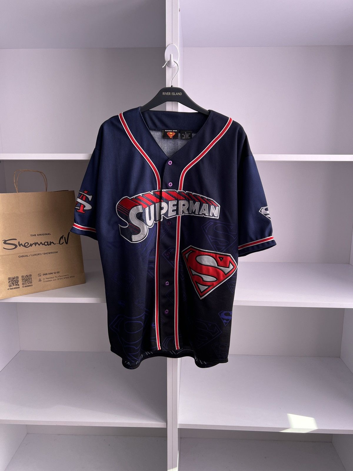DC Comics × Vintage Vintage Superman Embroidered Warner Bros Jersey Size US L / EU 52-54 / 3 - 2 Thumbnail