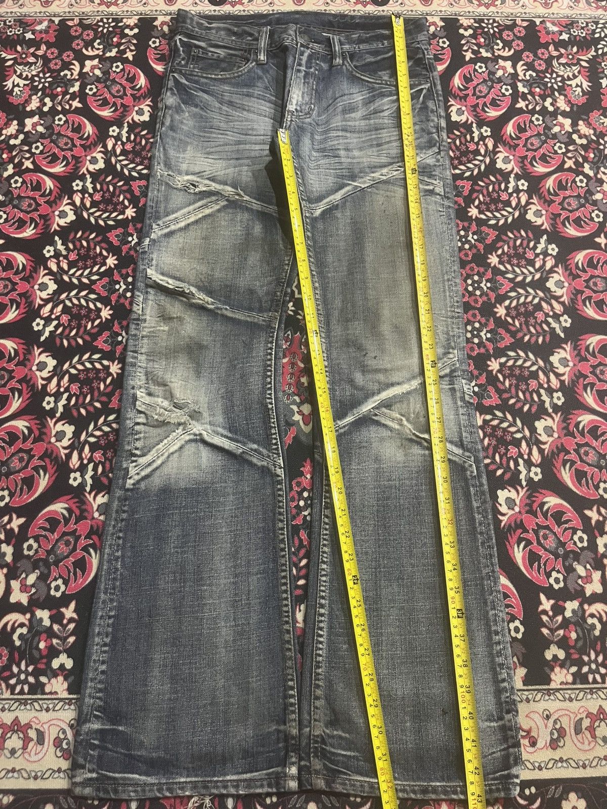 Tornado Mart Japanese Edge x Ruppert Dark Washed Distressed Flare Jeans Size US 30 / EU 46 - 9 Thumbnail