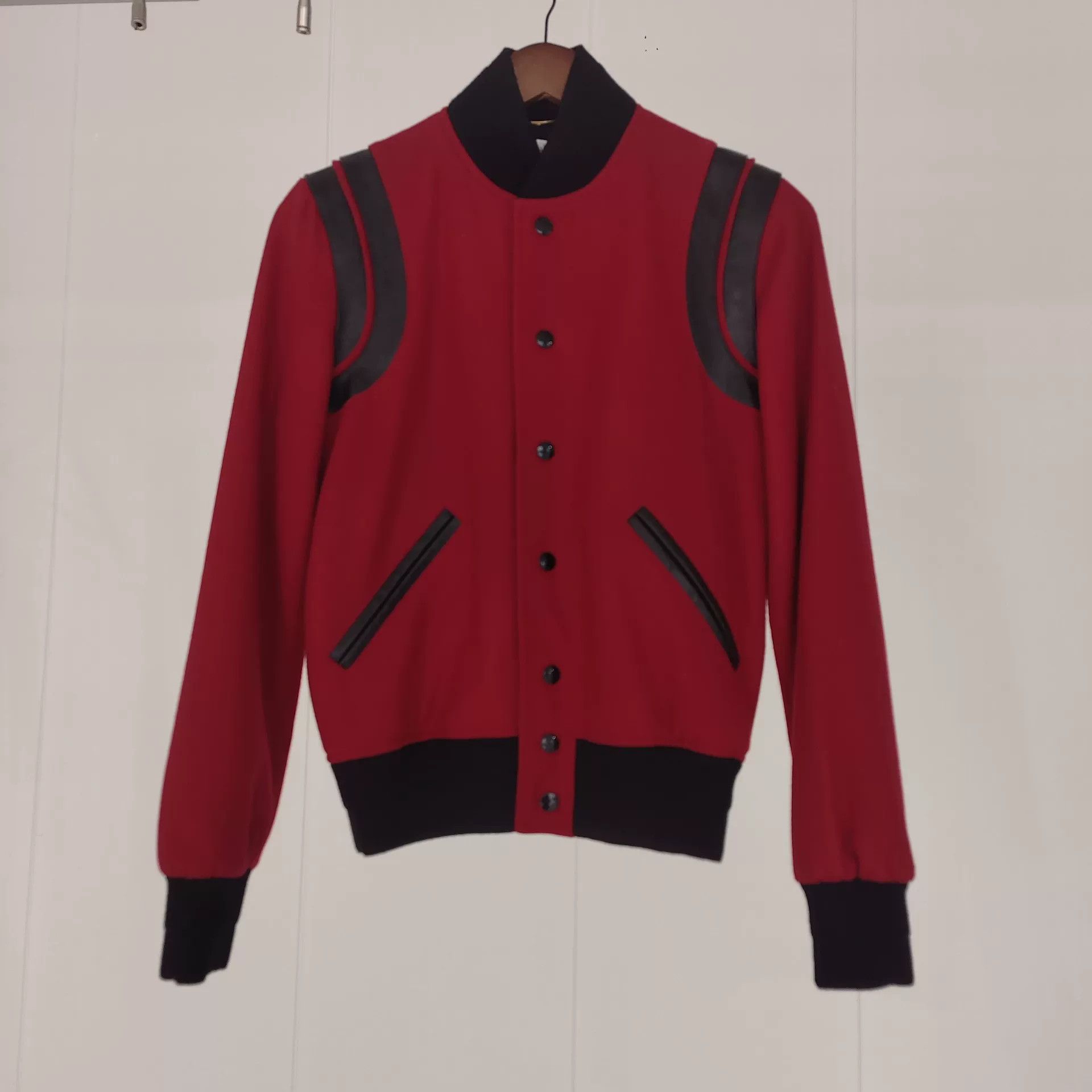 Saint Laurent Paris Saint Laurent Red Black Leather Accent Jacket Size US M / EU 48-50 / 2 - 1 Thumbnail