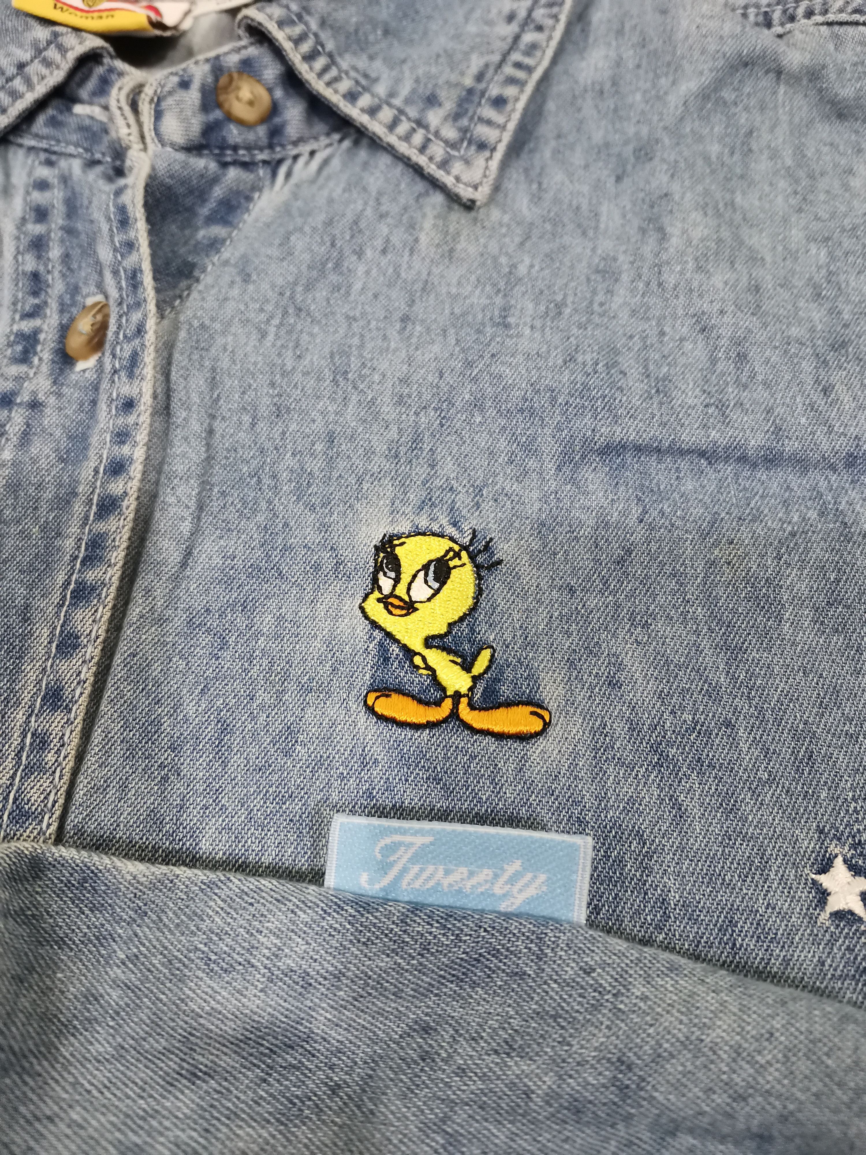 Vintage × Warner Bros Vtg 2000s Looney Tunes Tweety Denim Shirt Button-Up Blouse Size XL / US 12-14 / IT 48-50 - 6 Thumbnail