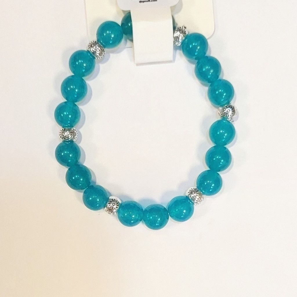 Handmade Natural Crystal Aquamarine Beaded Bracelet 8" Size ONE SIZE - 1 Thumbnail