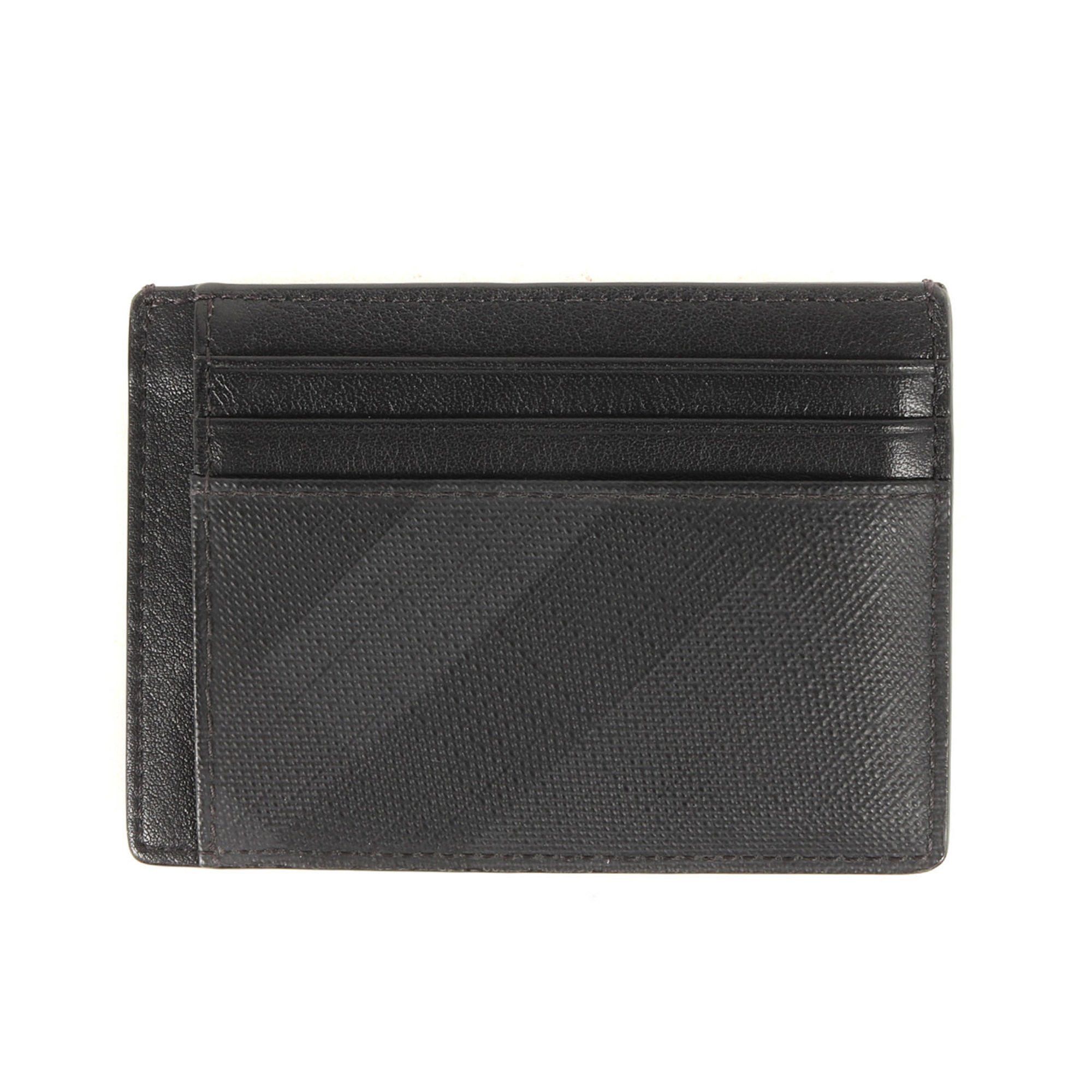 image of Burberry Check Leather Card Case With Money Clip / Business Holder Pass Black, Women's