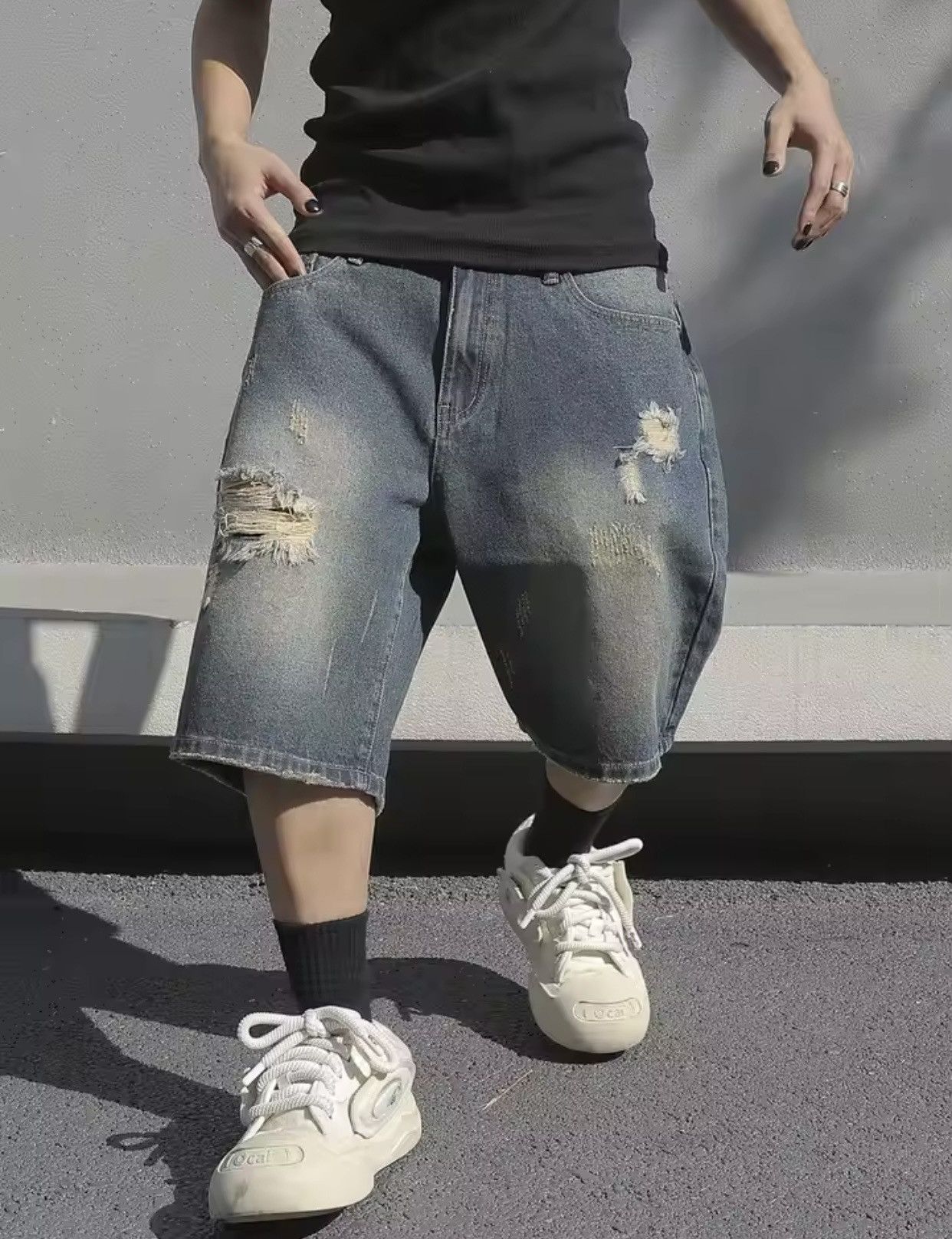Denime × Jean Baggy Stretchy Denim Shorts Jeans Size US 40 / EU 56 - 4 Thumbnail