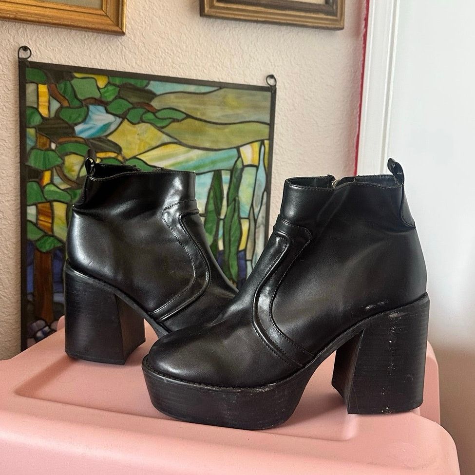 Other current mood platform black pleather boots heels shoes Size US 10 / IT 40 - 3 Thumbnail