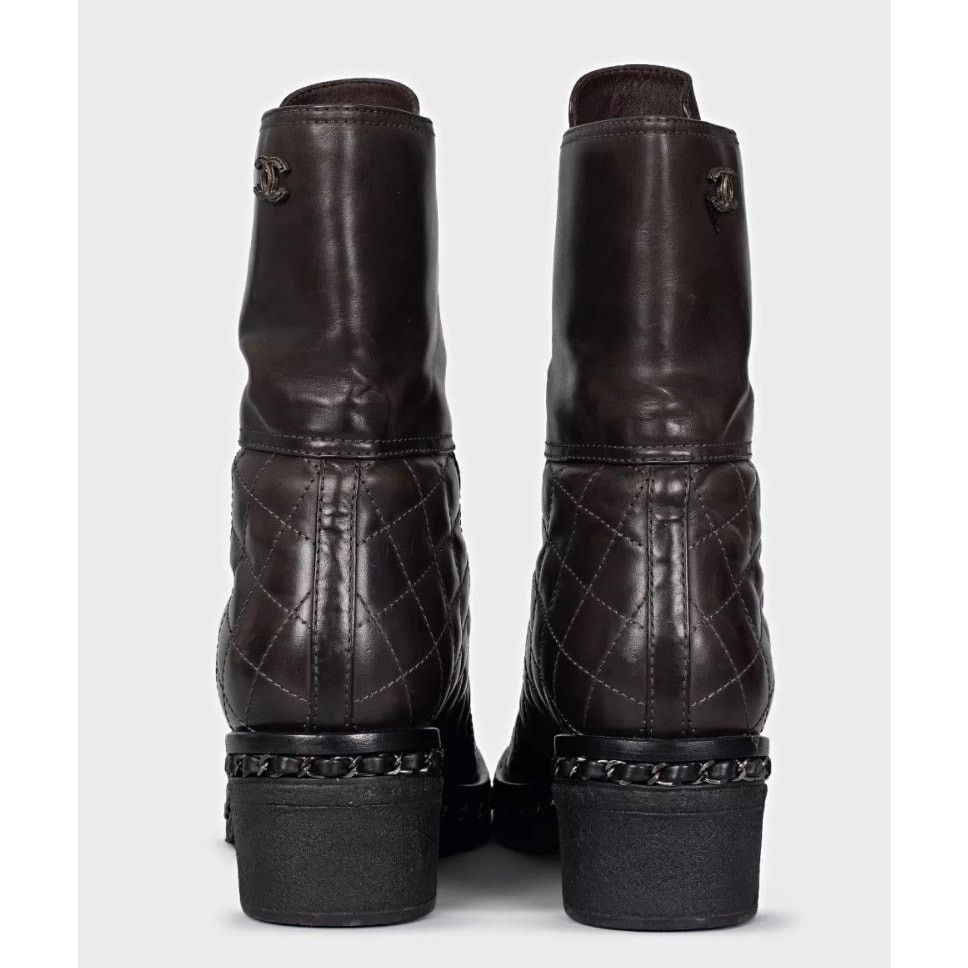 Chanel Chanel Brown Quilted Leather Lace-Up Boots - Size 8/38 Size US 7 / IT 37 - 4 Thumbnail