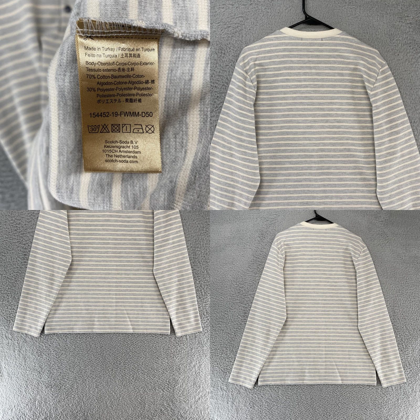 Scotch & Soda Scotch & Soda Shirt Mens XL Henley Gray White Striped Long Sleeve Pullover Top Size US XL / EU 56 / 4 - 8 Thumbnail
