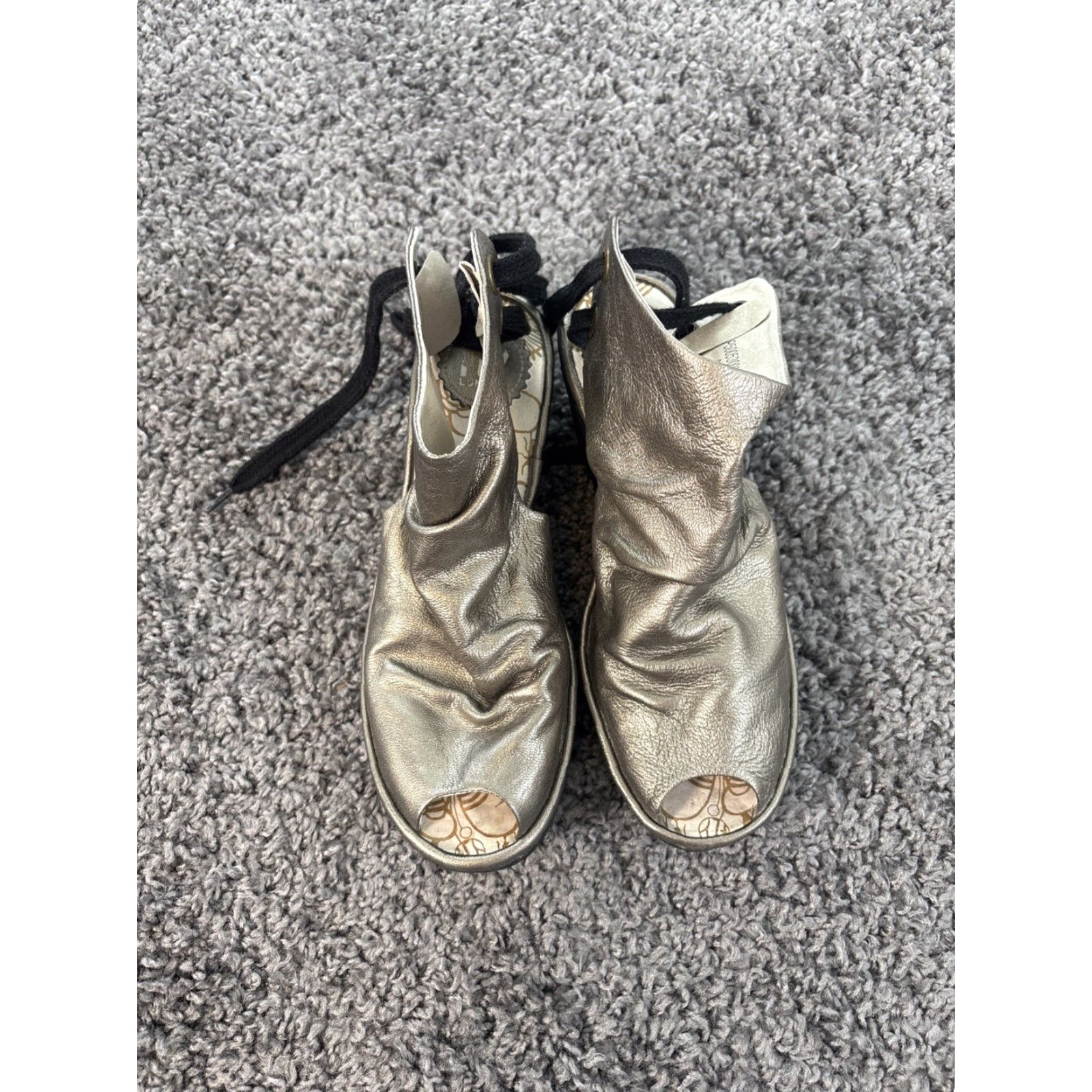 Fly London FLY London Yema Sandals Wedge Lace Up Gold Leather Womens 38 US 7.5 Shoes Size US 8 / IT 38 - 3 Thumbnail
