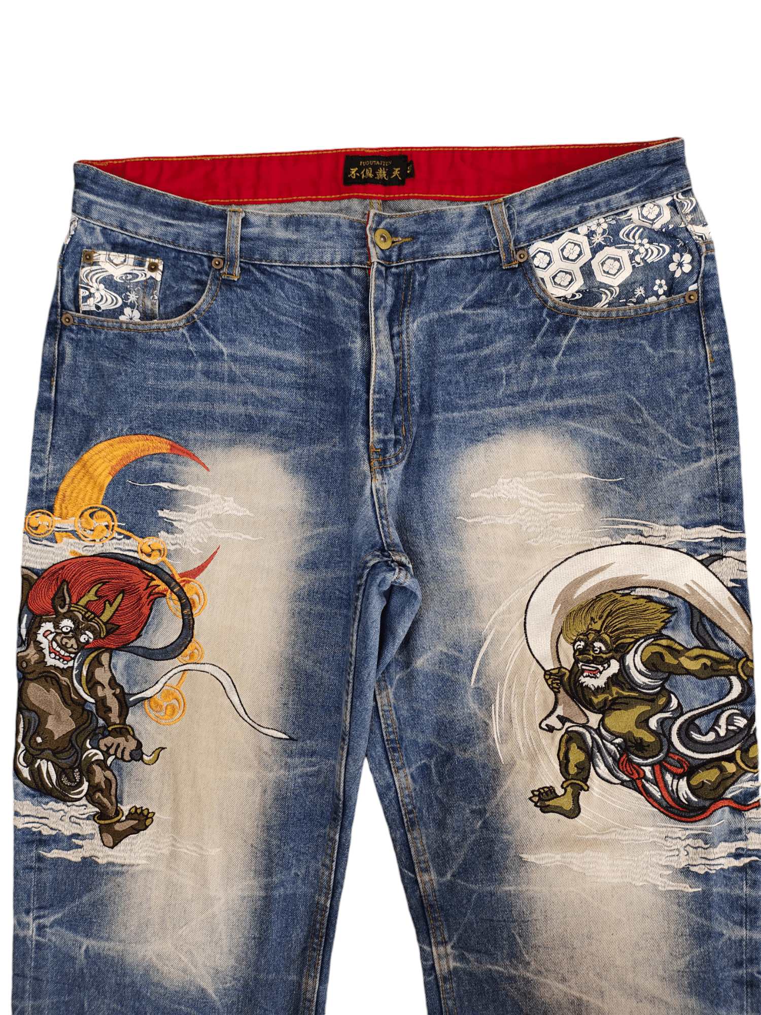 Karakuri Tamashii Fugutaiten Raijin And Fujin Embroidered Jeans Karakuri Y2k Size US 40 / EU 56 - 2 Thumbnail