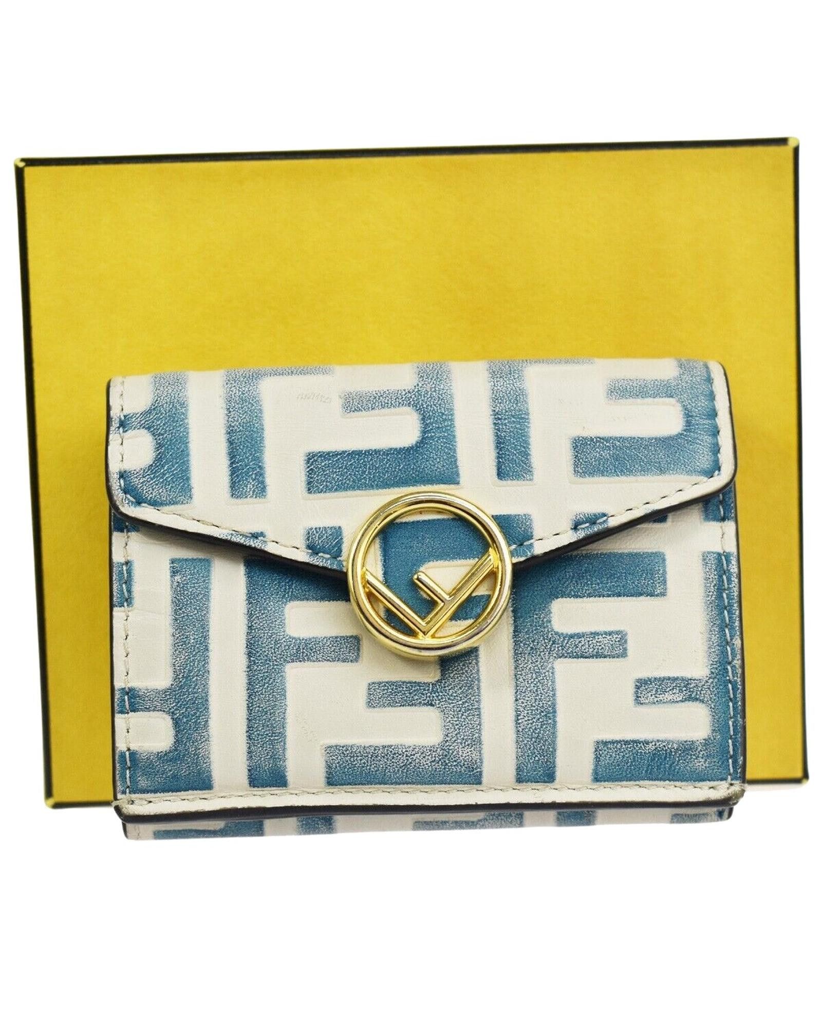 image of Blue Leather Trifold Wallet By Fendi, Women's