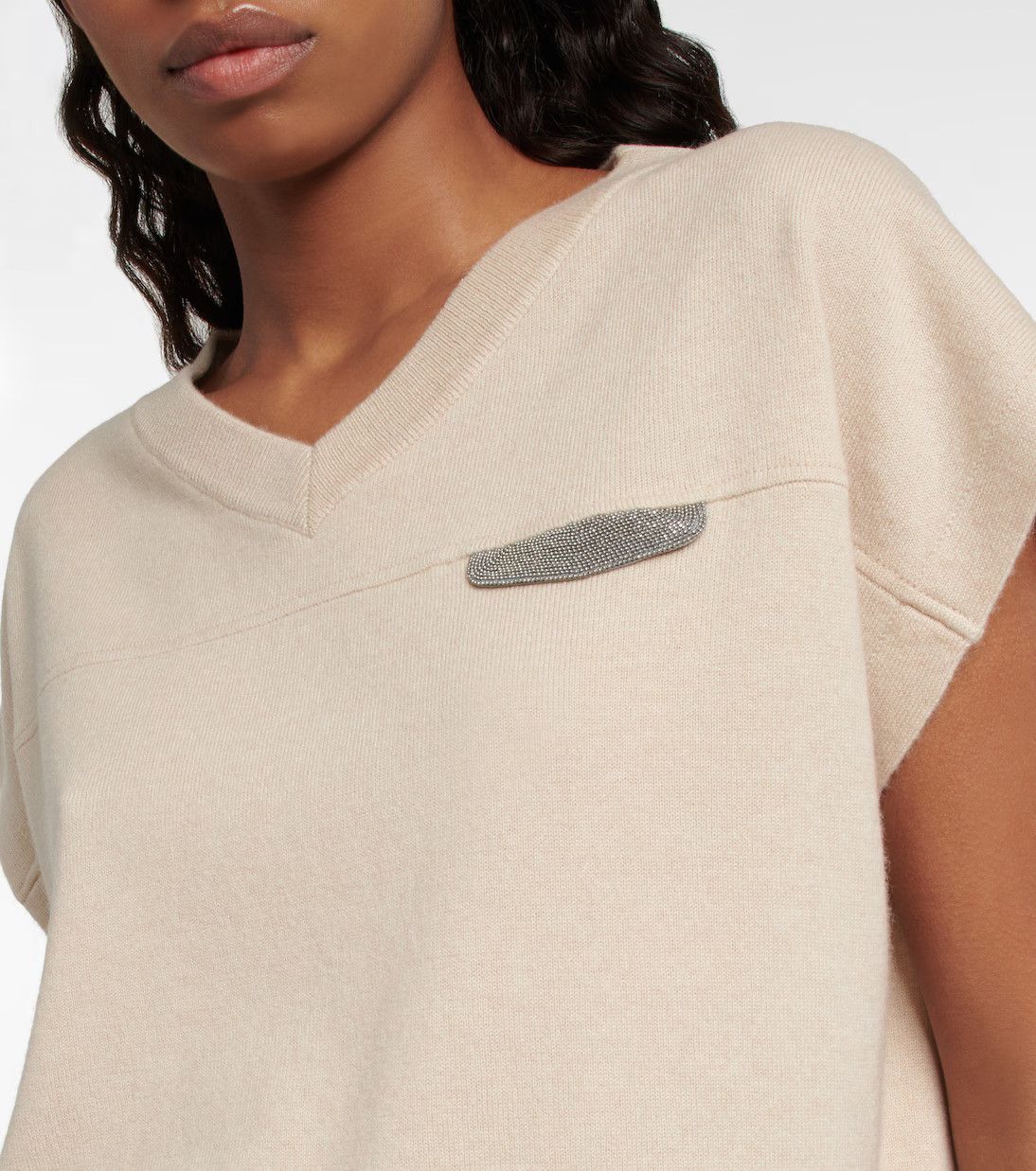 Brunello Cucinelli o1y0825 Short Sleeves Sweater in Beige Size L / US 10 / IT 46 - 2 Thumbnail