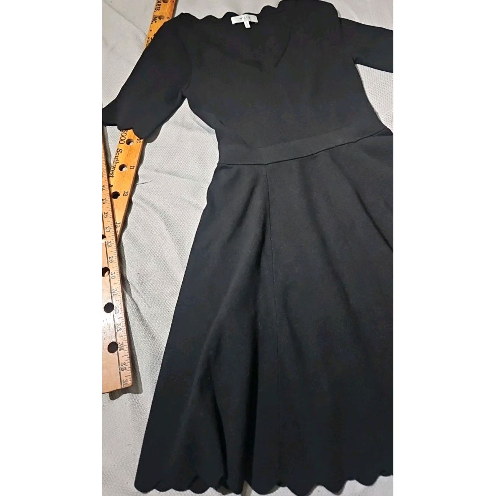 MILLY MILLY Dress Womens S Black Scallop Details Fit Flare Knee Length Stretch Grunge Size S / US 4 / IT 40 - 2 Thumbnail