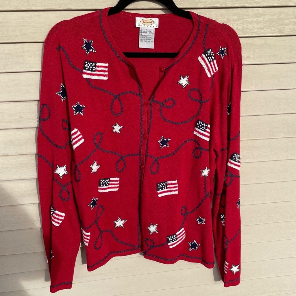 Talbots Talbots Petites Patriotic Flag Stars Sweater Size LP Size L / US 10 / IT 46 - 4 Thumbnail