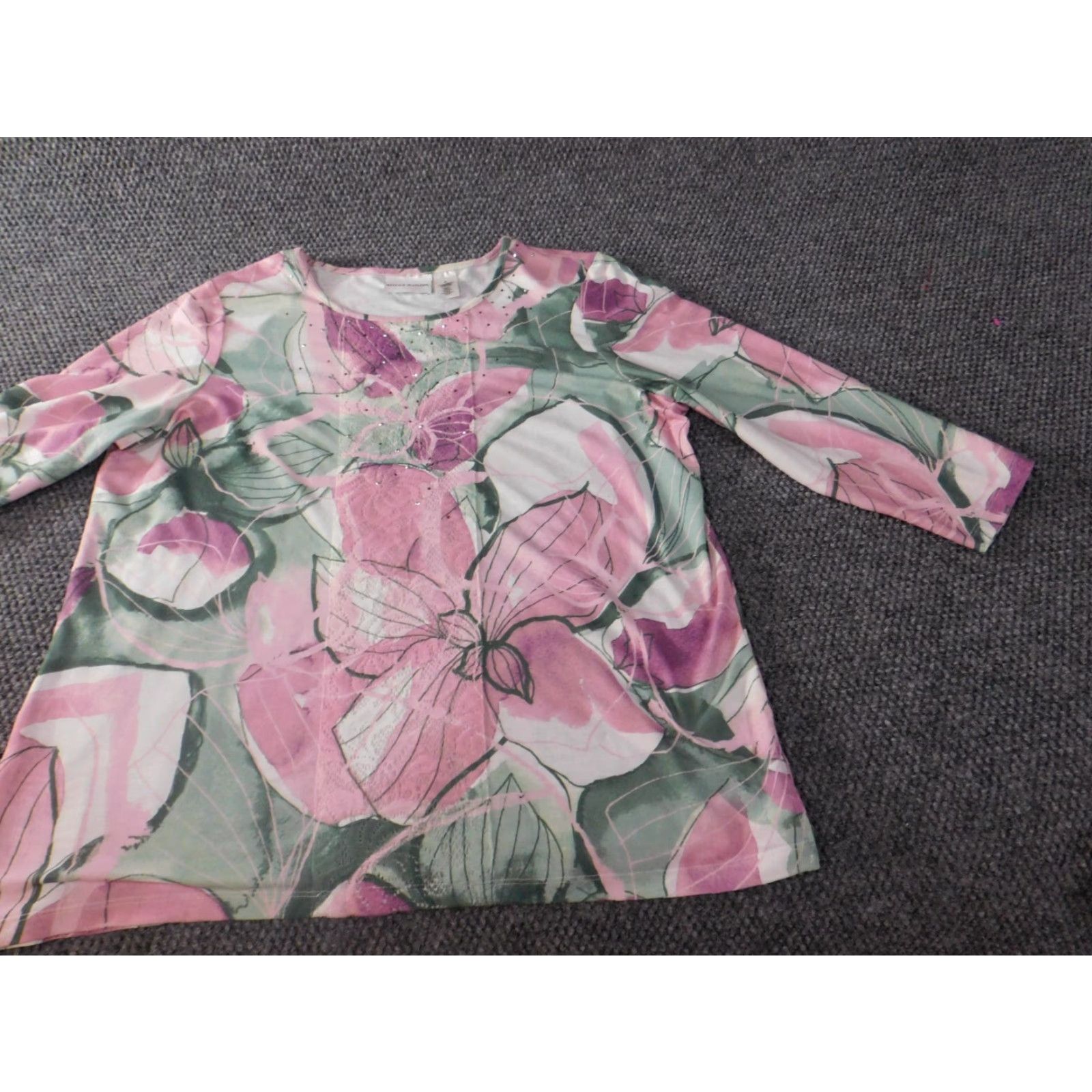 Vintage Alfred Dunner Blouse Womens M Purple Floral Long Sleeve Pullover Round Neck Casual Sheer Rayon Polyester Spandex Designer Regular Size M / US 6-8 / IT 42-44 - 2 Thumbnail