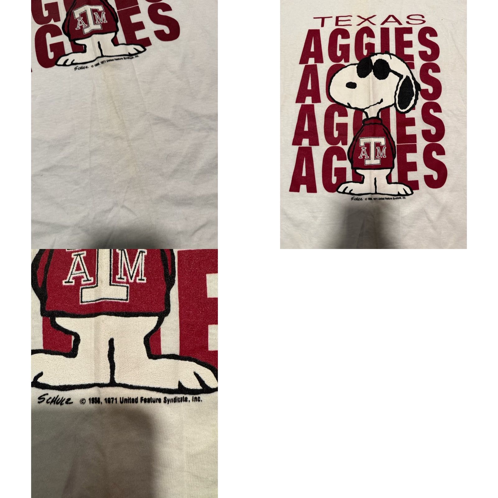 Vintage VINTAGE Texas A&M SNOOPY All Over Print T-Shirt 90s Single Stitch XL White Men | Graphic Print Crew Neck Short Sleeve Cartoon Peanuts Aggies AOP Shirt Size US XL / EU 56 / 4 - 10 Thumbnail
