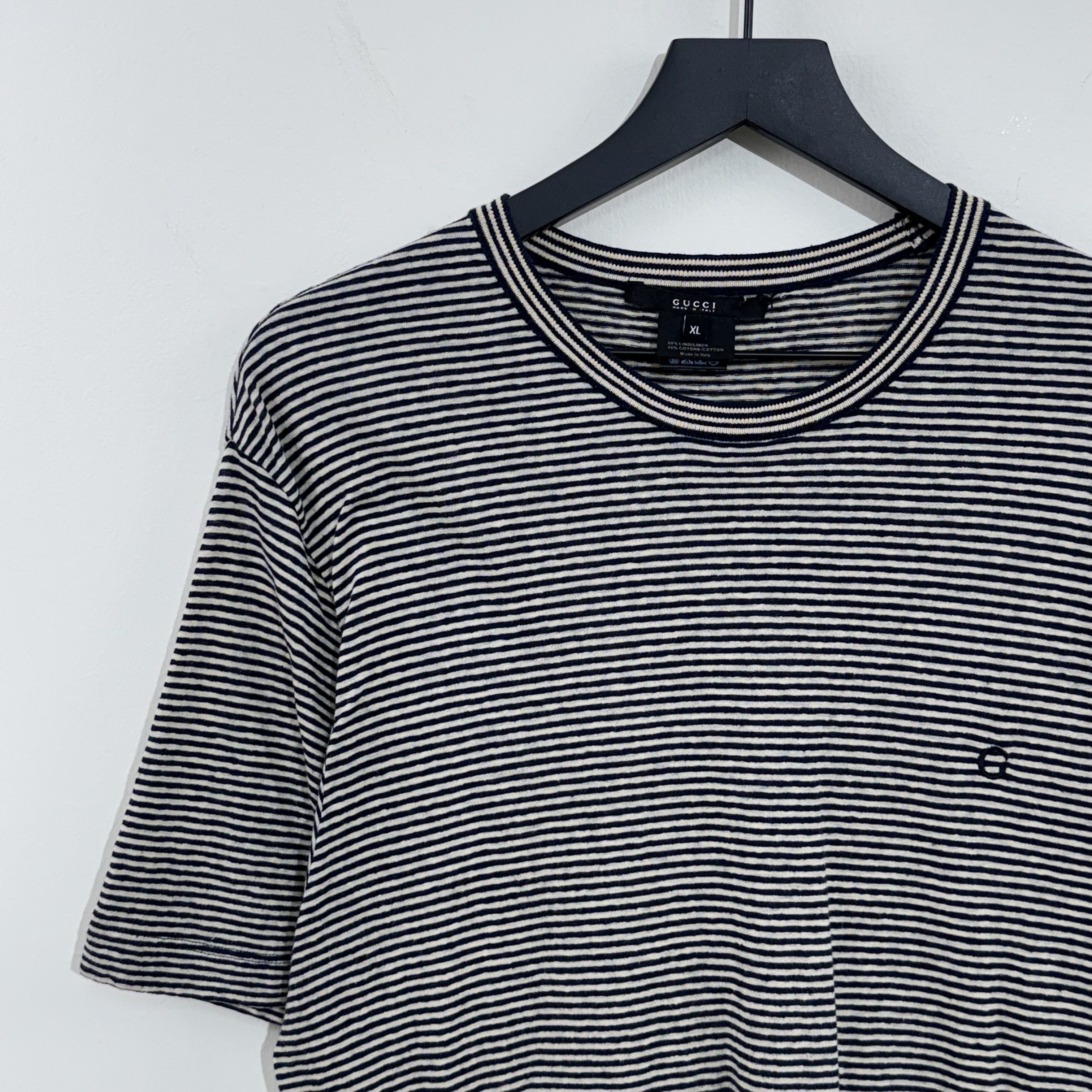 Gucci Gucci Embroidered Linen Stripe T-Shirt 00s Size XL / US 12-14 / IT 48-50 - 2 Thumbnail