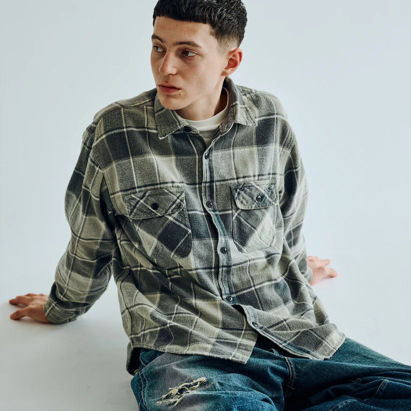 トップス Gold COTTONNELCHECK L/SWORK SHIRT DAMAGE Gold Cotton Nel Check Work Shirt (Damage Aged)