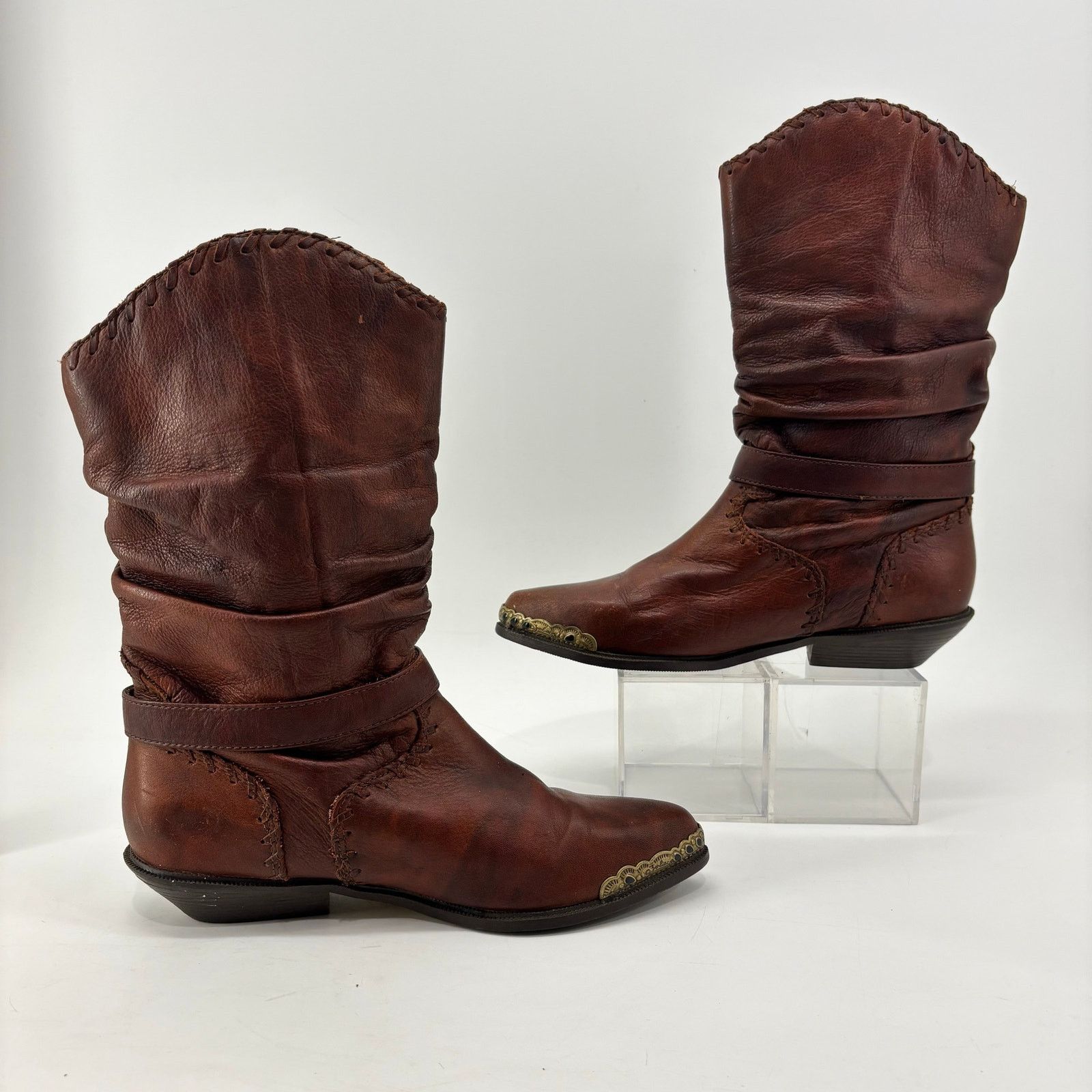 Vintage Zodiac Womens Size 7.5 Western Cowboy Boots Brown Leather Size US 7.5 / IT 37.5 - 8 Thumbnail