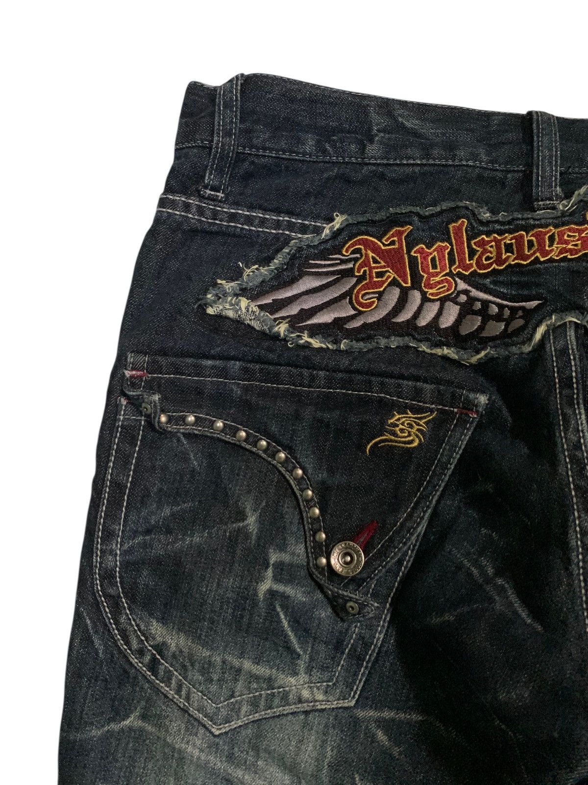 Tornado Mart FLARE💥NYLAUS JEANS RUSTY PUNK STYLE DISTRESSED DENIM Size US 31 - 12 Thumbnail