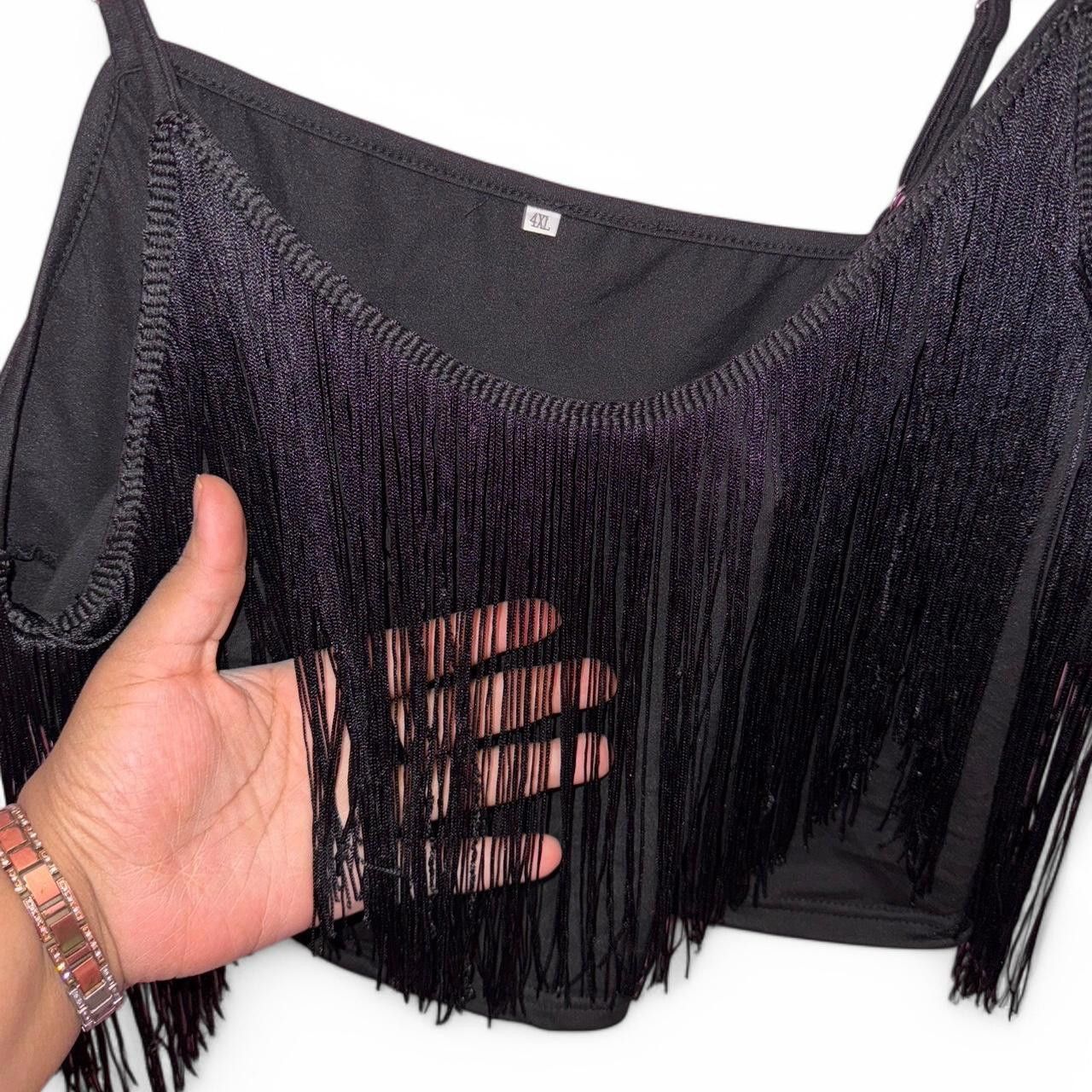 Designer Stylish Black Fringe Crop Top Size M / US 6-8 / IT 42-44 - 4 Thumbnail