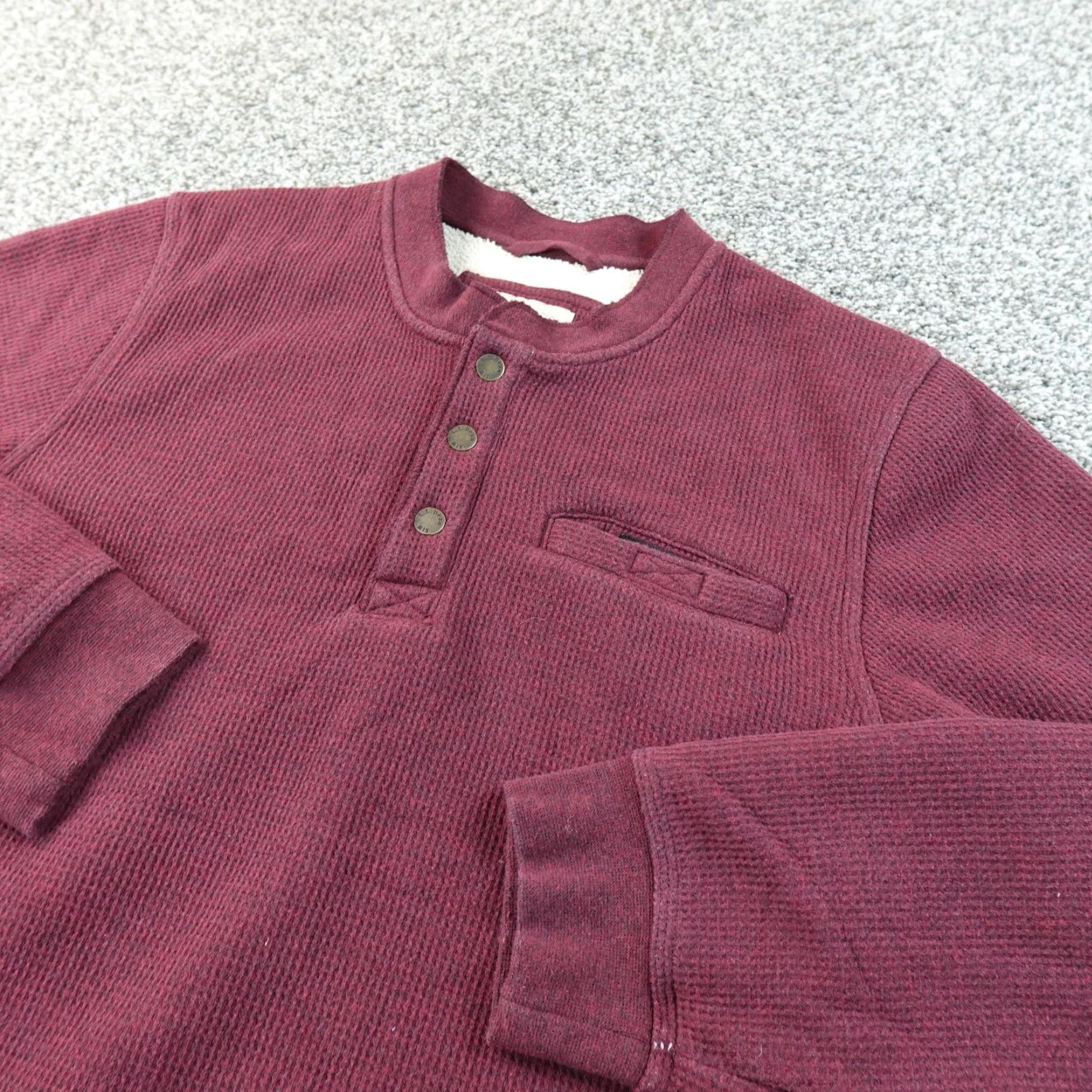 Vintage VINTAGE LL Bean Sweatshirt Mens M Red Henley Waffle Knit Fleece Lined Thermal Katahdin Size US M / EU 48-50 / 2 - 2 Thumbnail