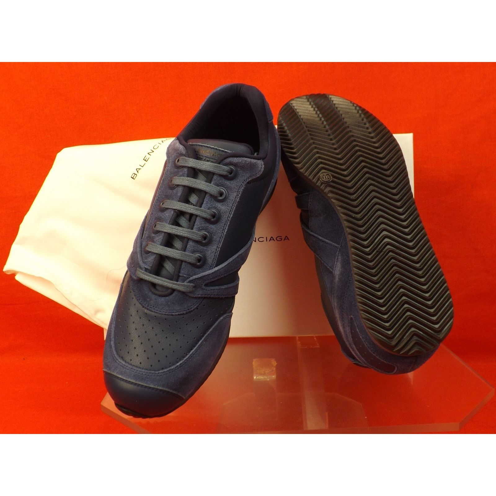 Balenciaga BALENCIAGA BLUE LEATHER SUEDE LOGO SNEAKERS TRAINERS 40 $495 Size US 10 / IT 40 - 8 Thumbnail