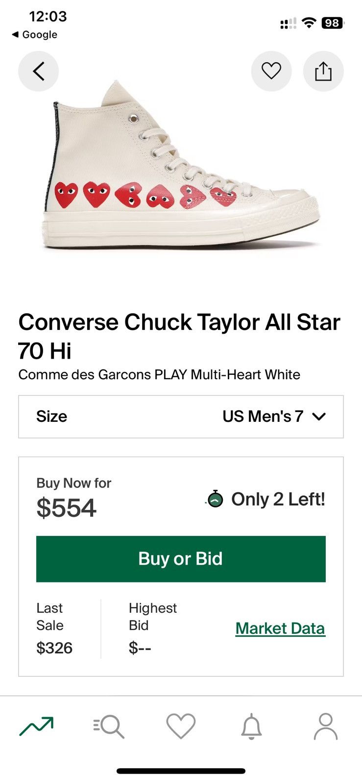 Comme des Garcons CDG Play x Converse Chuck Taylor All Star 70 HI Size US 8 / EU 41 - 14 Thumbnail