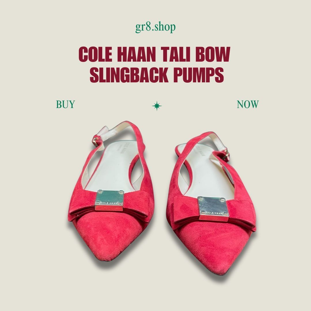 Cole Haan Cole Haan Tali Bow Slingback Pumps Red Suede Pointed Toe Kit Size US 7.5 / IT 37.5 - 1 Thumbnail