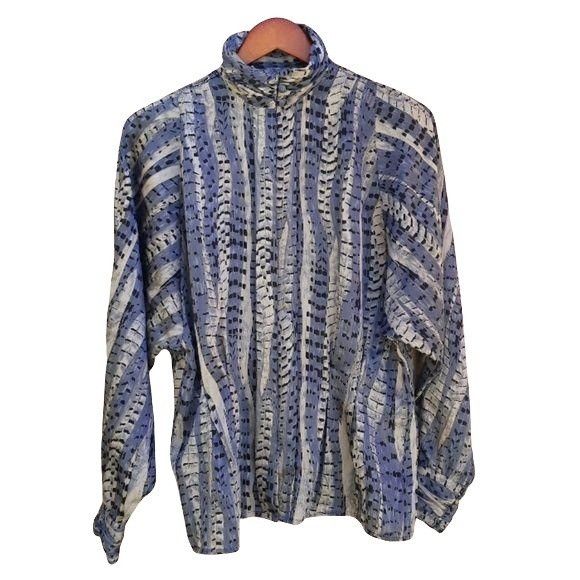 Vintage Vtg Rare Blouse Sz 12 Blue Renaissance Python Mock Neck Bish Size XL / US 12-14 / IT 48-50 - 8 Thumbnail