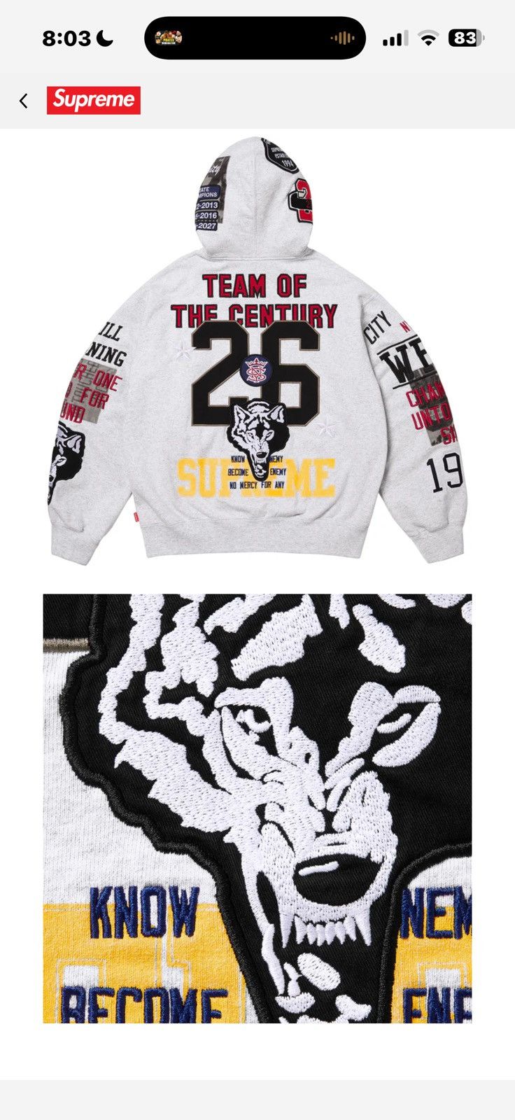 Supreme Supreme warrior zip up hoodie grey small Size US S / EU 44-46 / 1 - 2 Thumbnail