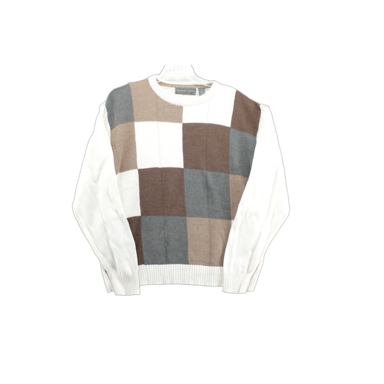Oscar De La Renta Oscar de la Renta Sweater XL Patchwork Check Preppy Brown Beige Gray Pullover Knit Men's Size US XL / EU 56 / 4 - 1 Thumbnail