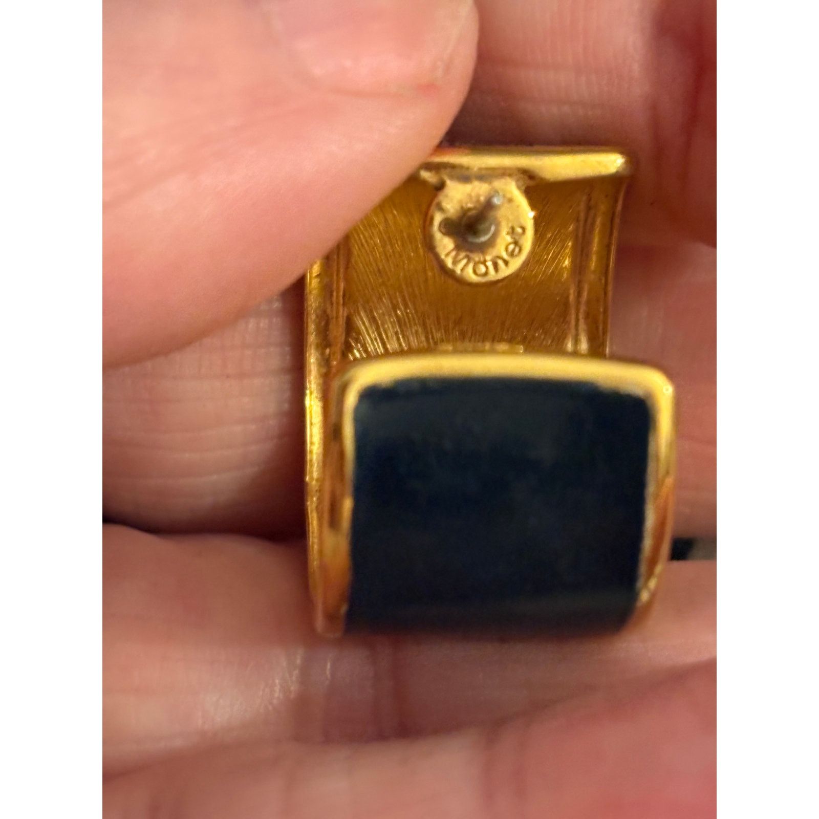 Other Vintage Monet Navy Enamel Gold Tone Hoop Earrings 1980s Size ONE SIZE - 8 Thumbnail
