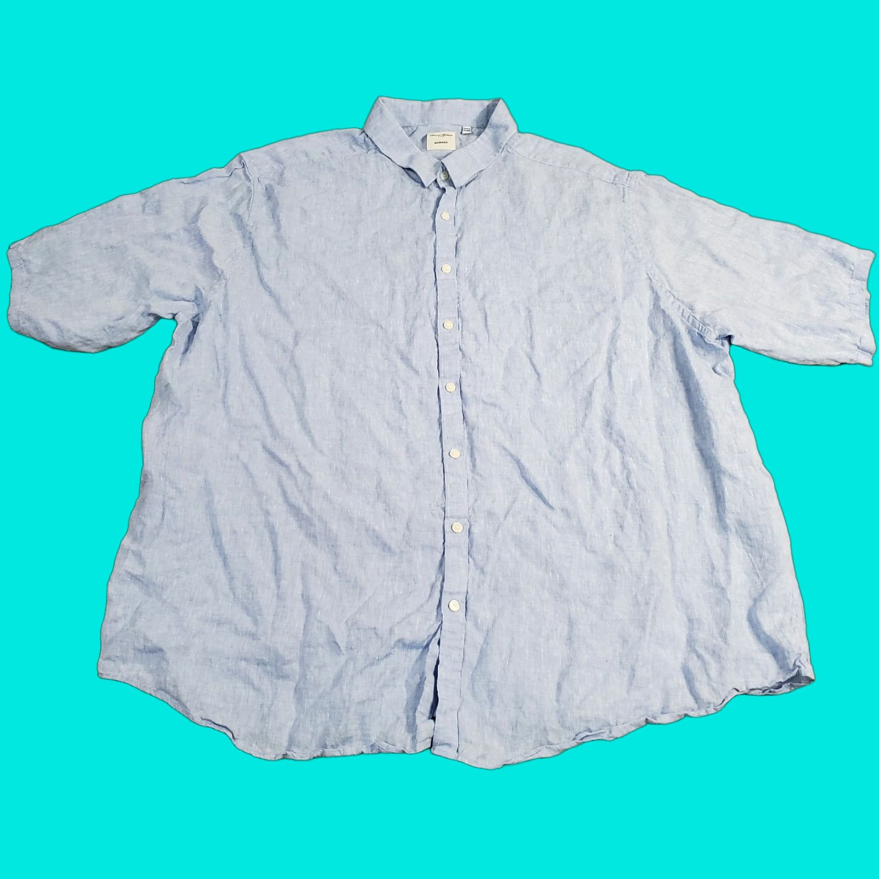 Murano Murano Shirt Mens 4XB Blue Button Up Short Sleeve Casual Linen Size US XXL / EU 58 / 5 - 1 Thumbnail