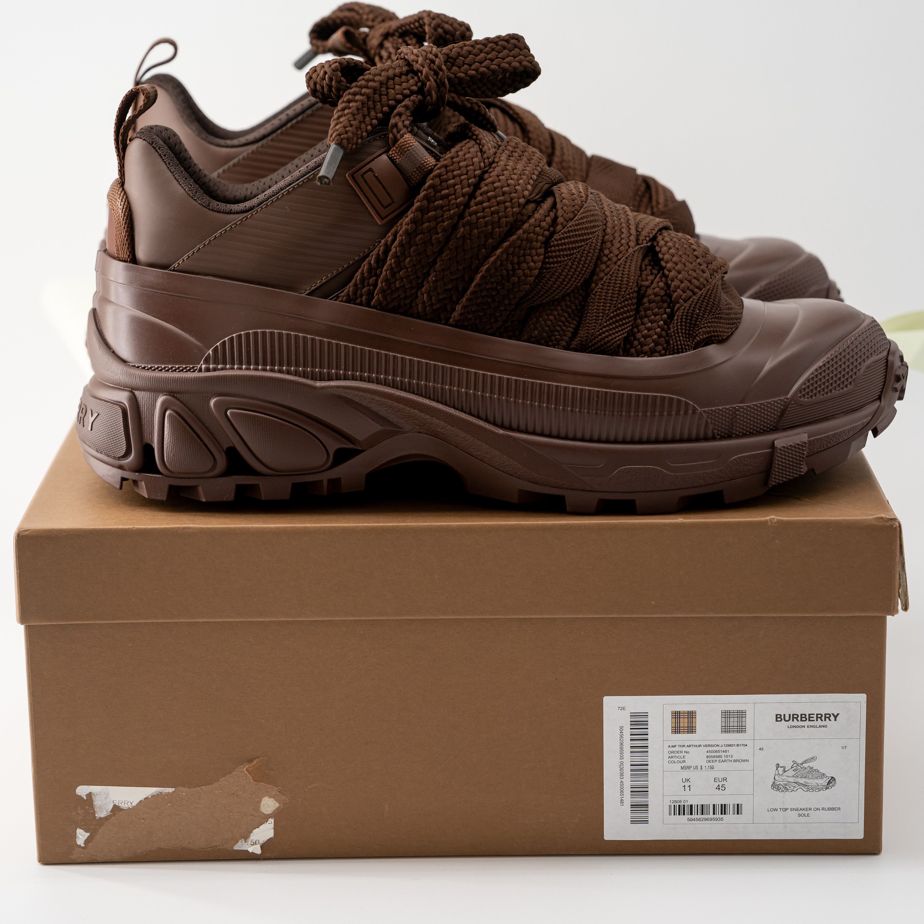 Burberry Burberry Arthur Lace Brown Sneakers Leather Earth Big Laces Size US 12 / EU 45 - 11 Thumbnail