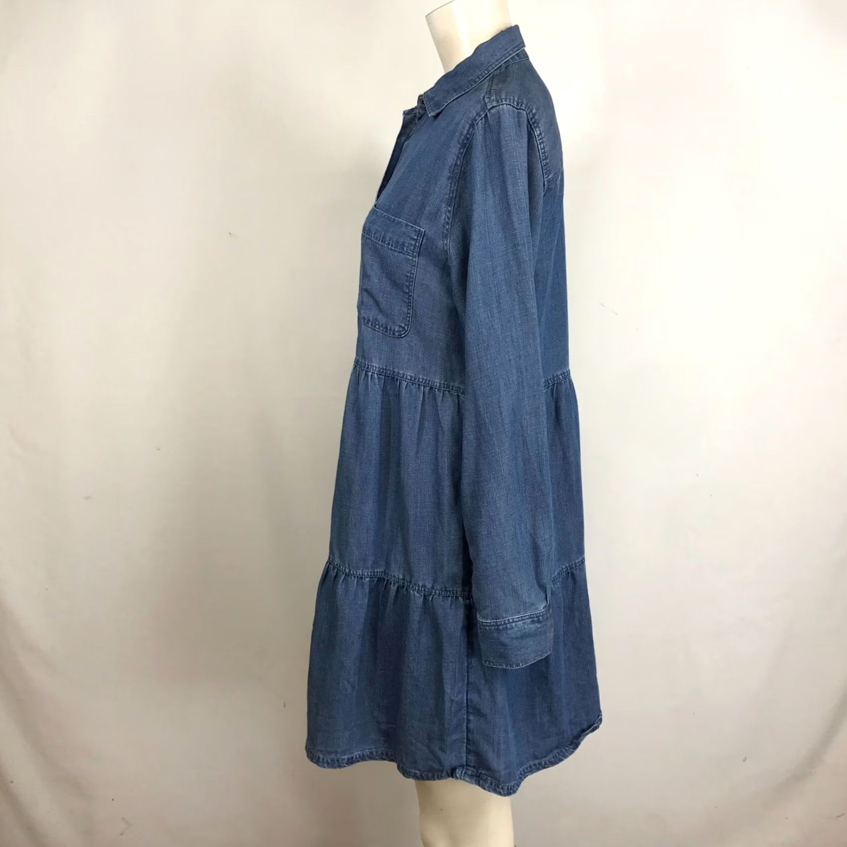 Loft LOFT WOMEN'S S BLUE DENIM LONG SLEEVE BUTTON LYOCELL RUFFLE DRESS Shirt Dress Small/XS? Wait: Correction needed. Size S / US 4 / IT 40 - 6 Thumbnail